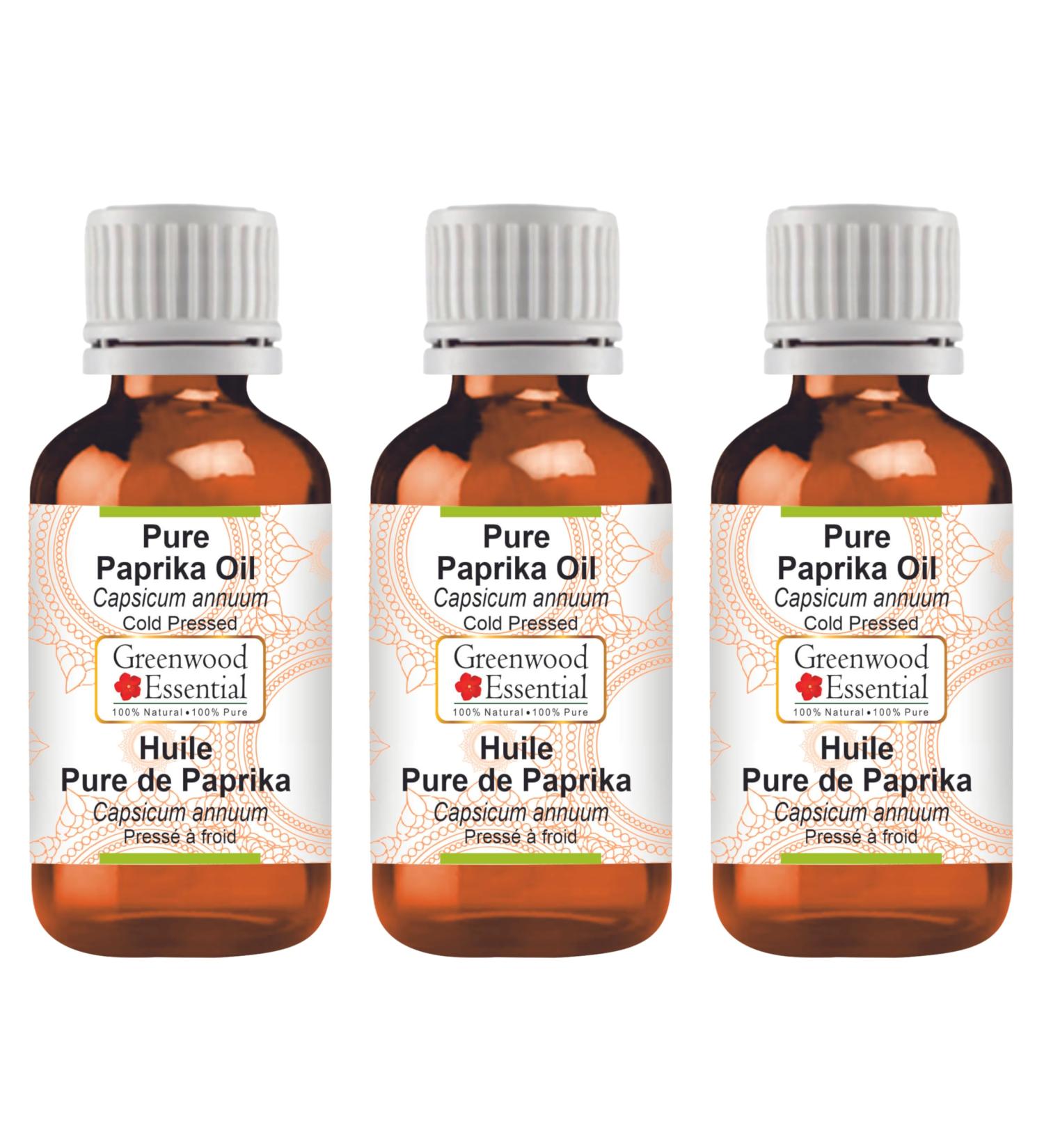 Greenwood Essential Pure Paprika Oil (Capsicum annuum) Cold Pressed (Pack of Three) 100ml X 3 (10 oz) - Buy Online on GoSupps.com