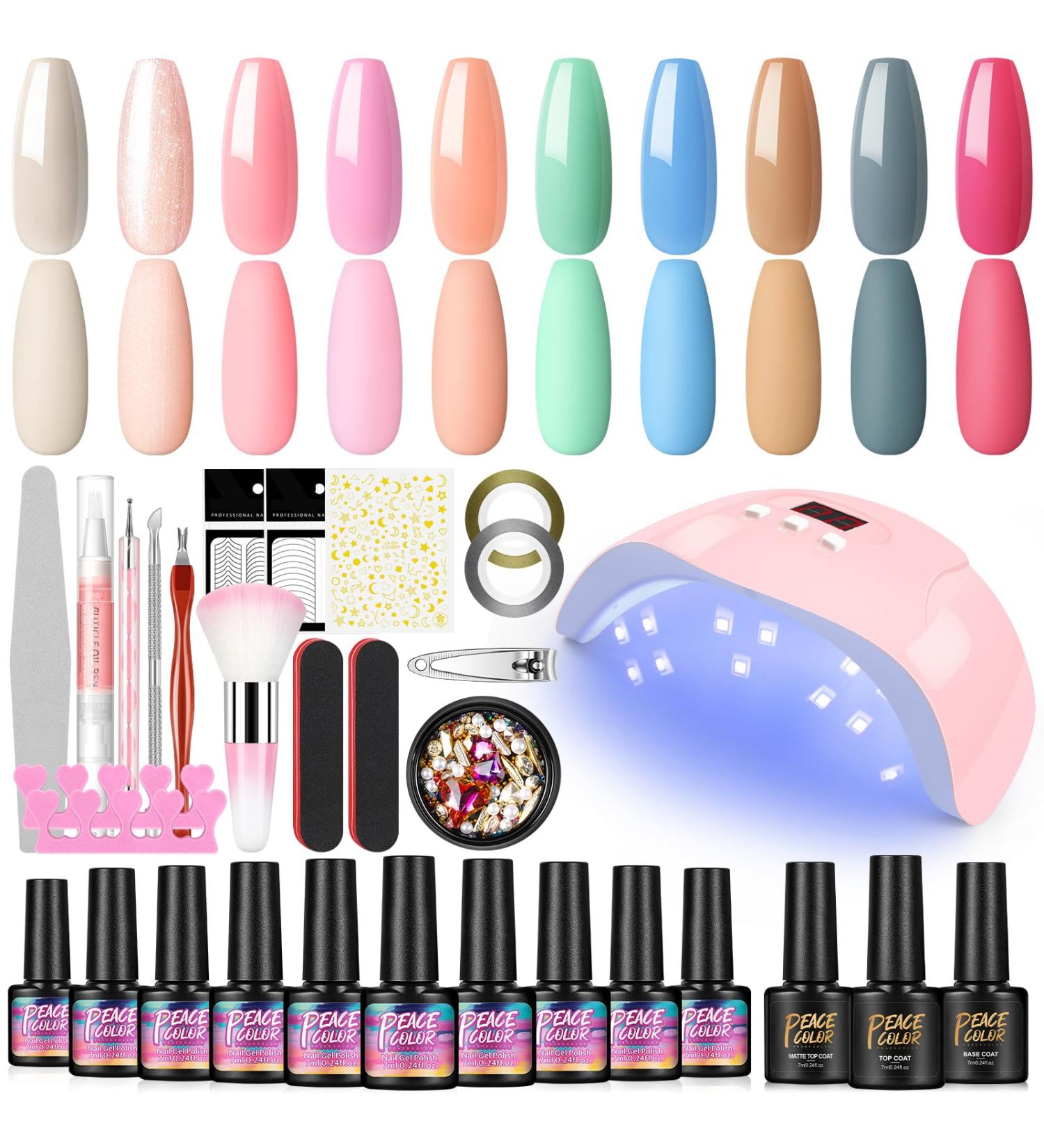 PEACECOLOR Gel Nail Kit with Electric Nail File | 10 Colors Gel Polish Set | 36W UV/LED Lamp | Starter Kit with Professional Manicure Tools & Halloween Decorations - Buy Online on GoSupps.com