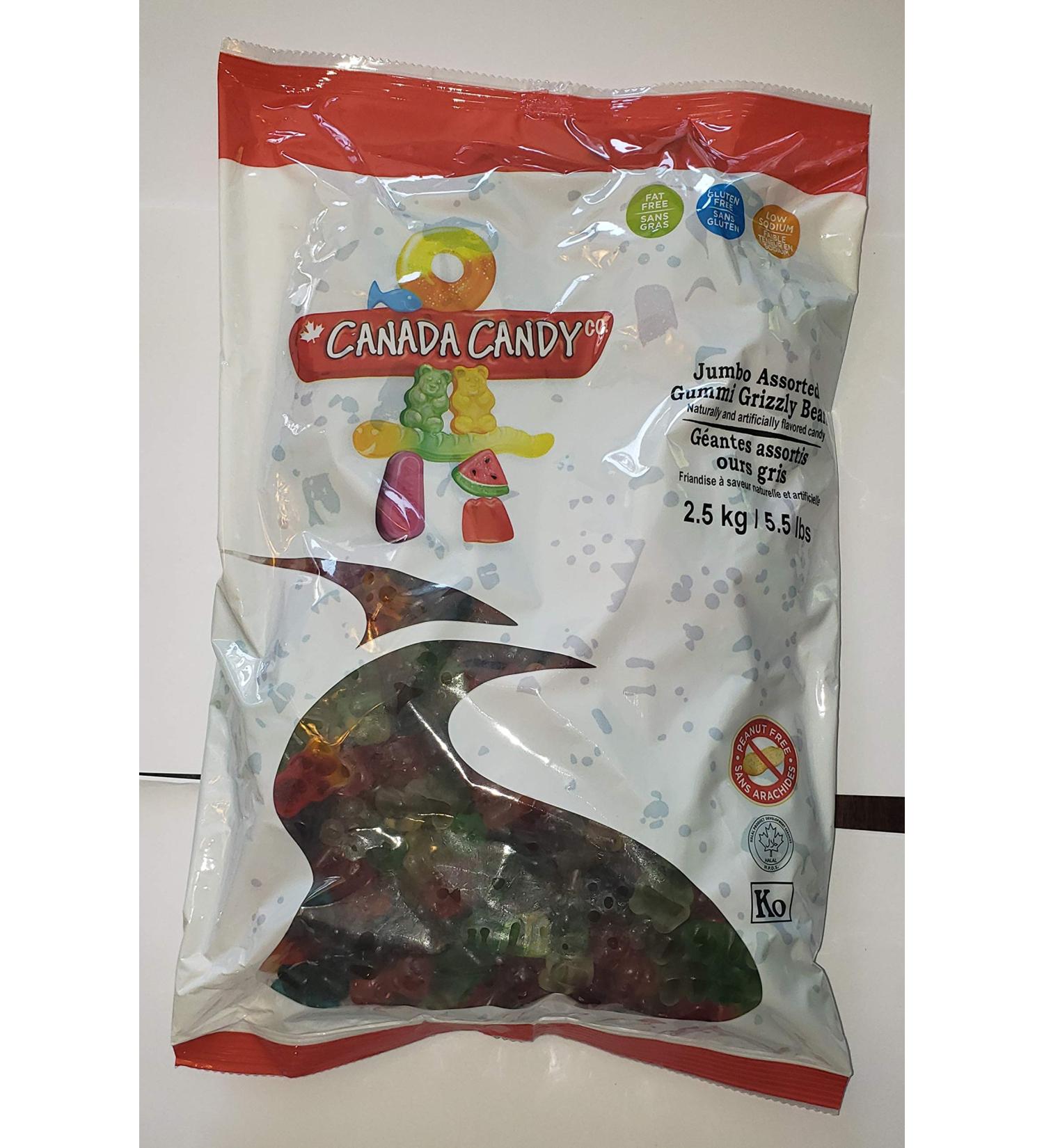 CANADA CANDY Jumbo Assorted Gummi Grizzly Bears Assorted Fruit 2.5 Kilogram