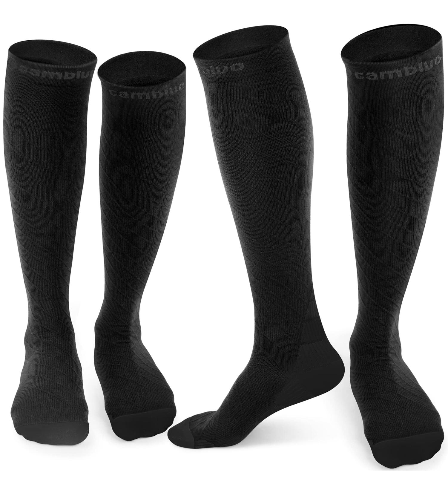 Cambivo Compression Stockings for Men & Women - 2 Pairs of Support Socks for Running Sports Travel Cycling (L-XL Black) - Buy Online on GoSupps.com