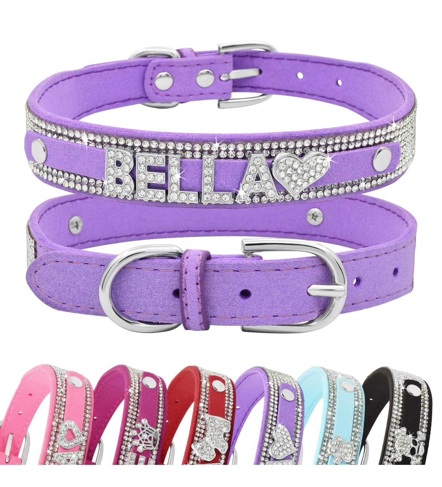 Senristar Personalized Bling Rhinestone Dog Collar - Custom Glitter Crystal Collar for Small Medium & Large Dogs (1.5 cm Width Neck 26-32 cm) - Purple - Buy Online on GoSupps.com
