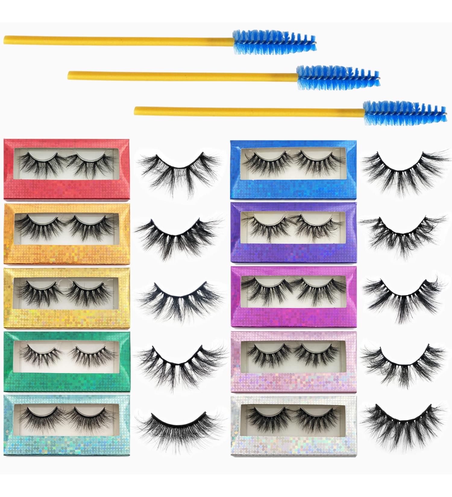 10 Pack Wholesale Faux Mink False Eyelashes - 10 Styles, 15-22mm, Fluffy Wispy Natural Volume, Handmade Reusable Soft Lashes - Individual Package, Bulk 10pair - Buy Online on GoSupps.com