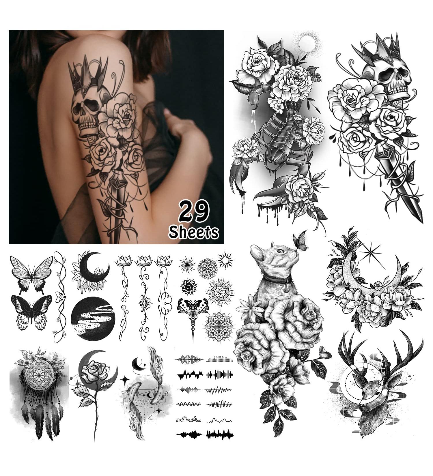 Cerlaza Temporary Tattoos for Women - 29 Sheets of 86 Styles, Long-Lasting Fake Tattoos for Adults - Tatuajes Temporales Body Art Sticker - Buy Online on GoSupps.com