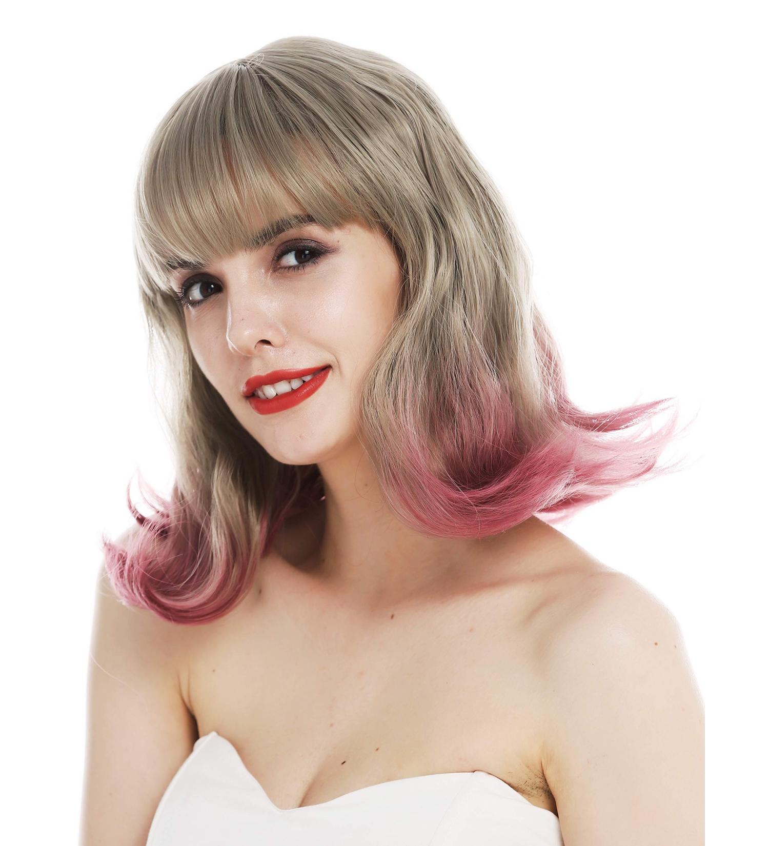 WIG ME UP DL-040B-109 Women's Shoulder Length Wig - Retro 50s/60s Bangs - Ash Blonde & Pink Mix - Buy Online on GoSupps.com