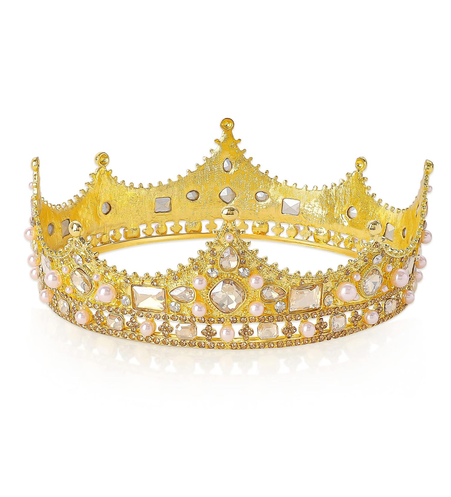 Baroque Vintage Rhinestone Pearl Wedding Tiara for Men - Champagne Gold Crown for Cosplay, Homecoming & Birthday Party - Buy Online on GoSupps.com