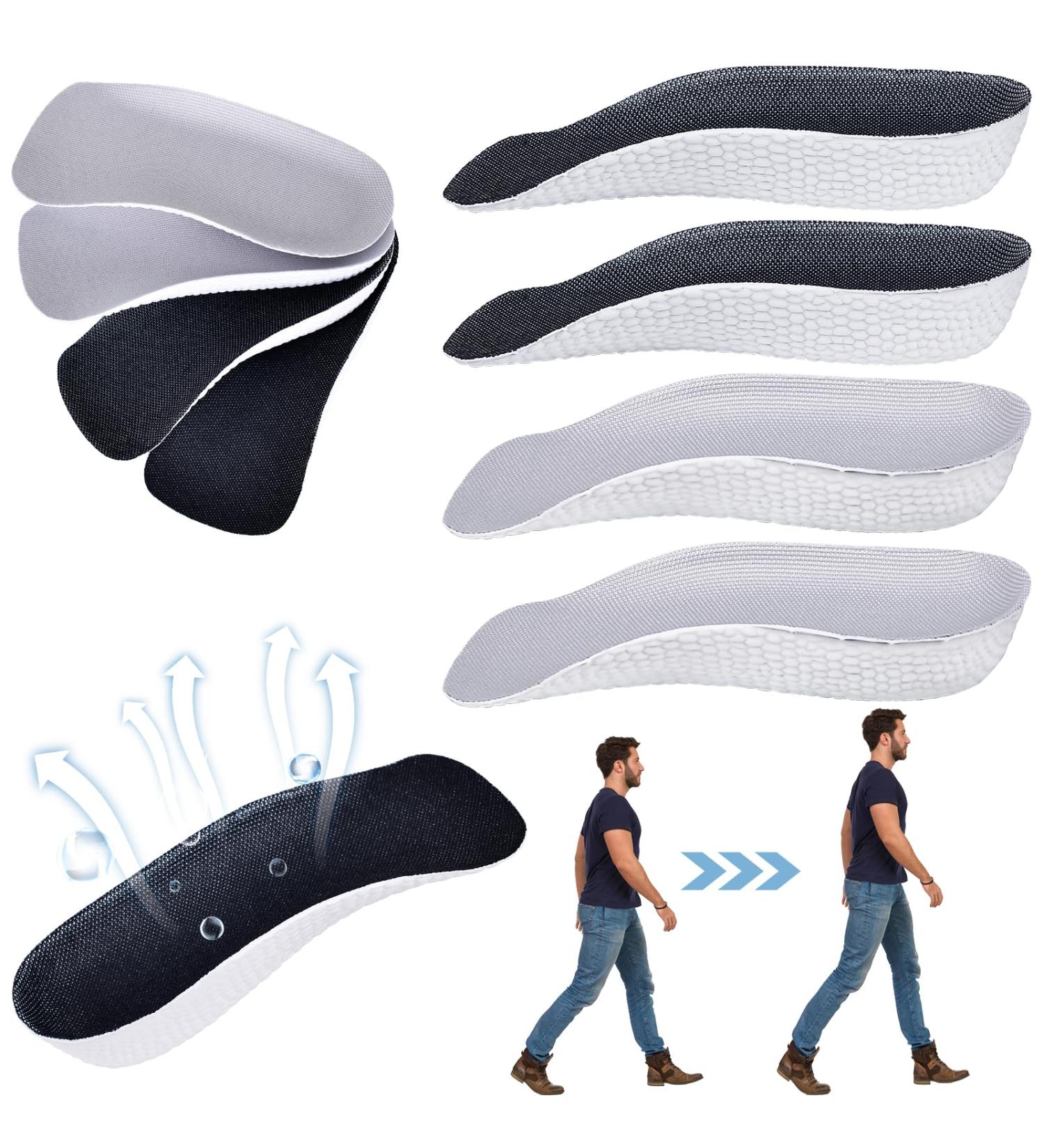 2 Pairs Orthopedic High Pads 1.0 - Arch Support Height Increase Insoles Invisible Shoe Lift Inserts for Men - Shock Absorption White/Black (2.5cm) - Buy Online on GoSupps.com