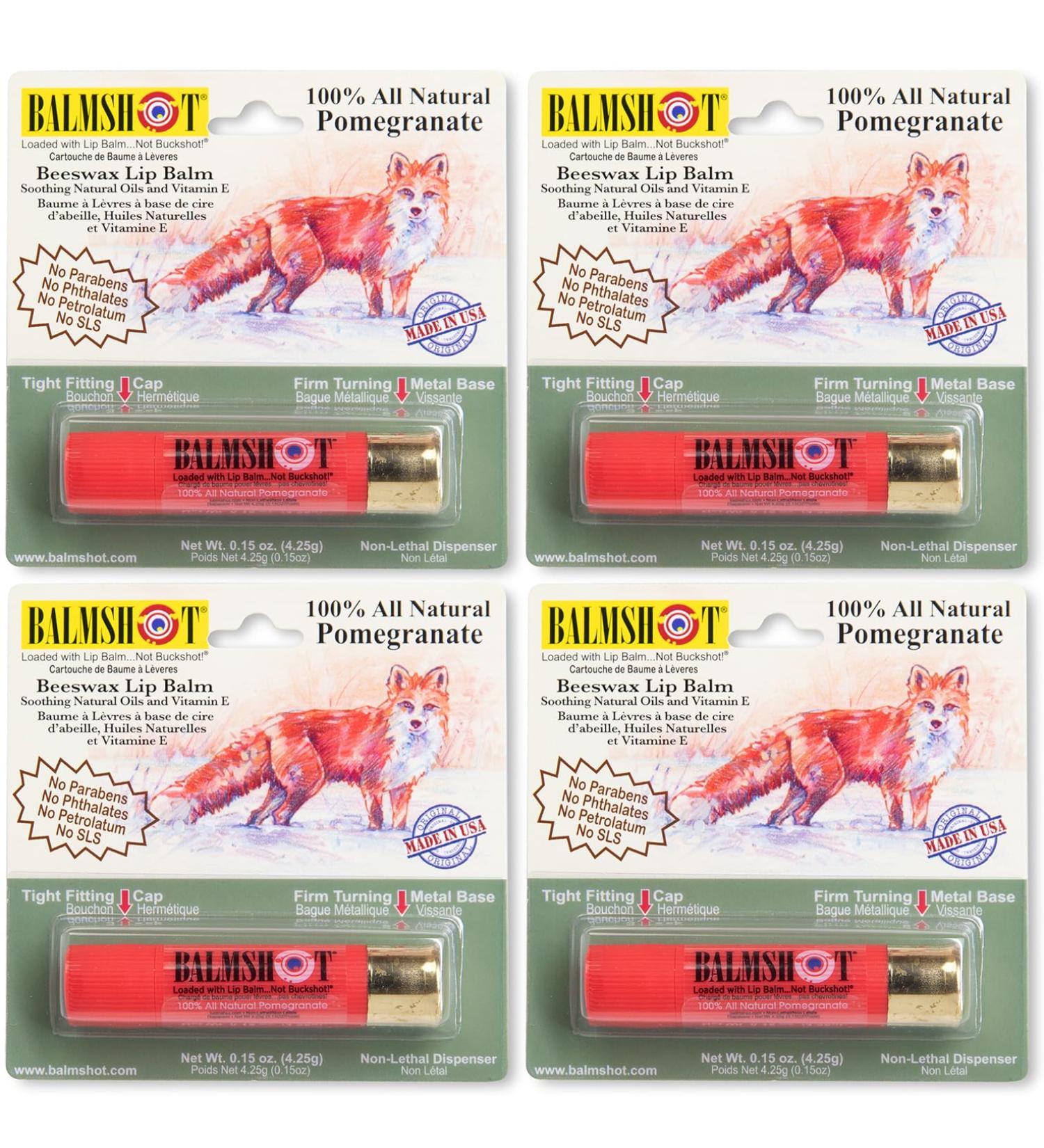 BALMSHOT Lip Balm 4 Pack (100% All-Natural Pomegranate) - Buy Online on GoSupps.com