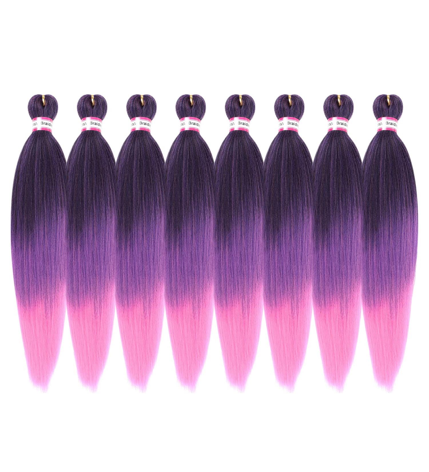 20 Inch Ombre Pre-Stretched Braiding Hair - 8 Packs - #1BPurplePink - Easy Twist & Crochet | Soft Yaki Texture - Buy Online on GoSupps.com