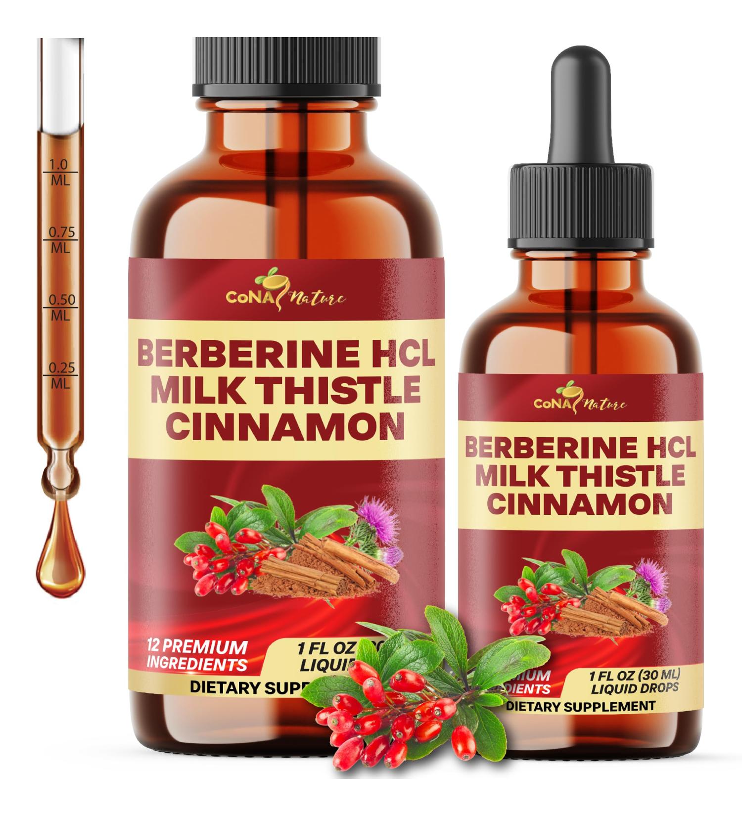 12in1 Berberine Liquid Drops with Milk Thistle Ceylon Cinnamon Bitter Melon Turmeric Aloe Vera Ginger Slippery Elm Marshmallow Root & More to Digestive Health- 30 Days Supply - Buy Online on GoSupps.com