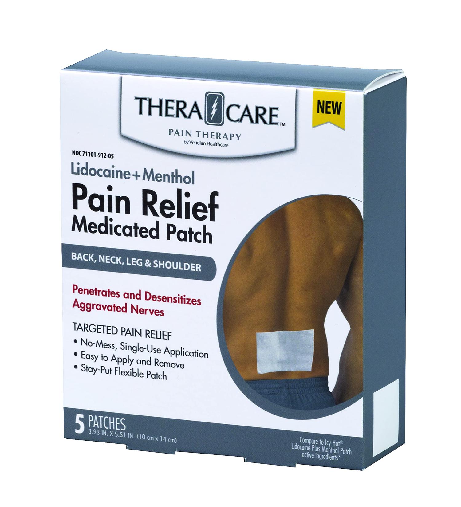 Thera Care 4% Lidocaine + Menthol | Maximum Strength Pain Relief Patch | 3.9 x 5.5 | 5-Count Box