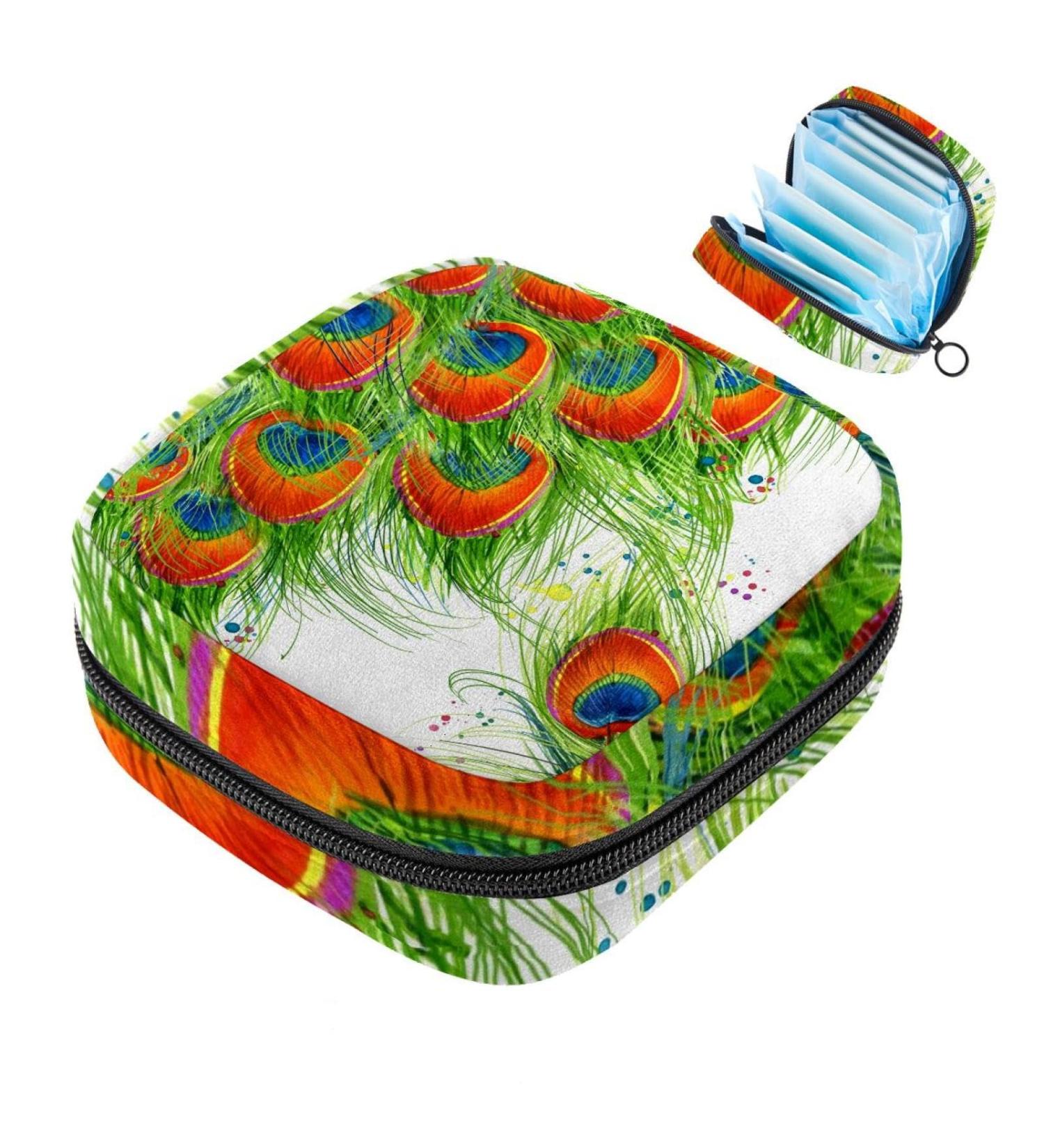 MUOOUM Sanitary Napkin Storage Bag Color Peacock Feather Menstrual Cup Pouch Portable Sanitary Napkin Pads Storage Bags Feminine Menstruation First Period Bag for Teen Girls Women Ladies Multi-colored 2 - Buy Online on GoSupps.com