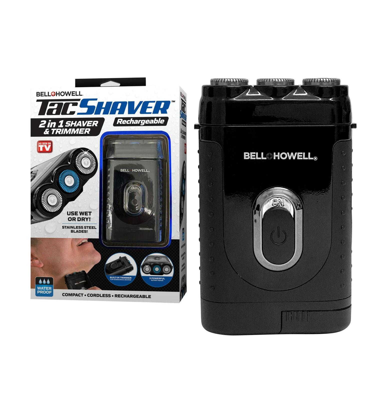 Deluxe Bell+Howell Tacshaver 3D Rechargeable Rotary Shaver for Men - Waterproof, Portable, Cordless Electric Razor with Pop-up Trimmer for Sideburns, Moustache & Beard - As Seen On TV - Buy Online on GoSupps.com