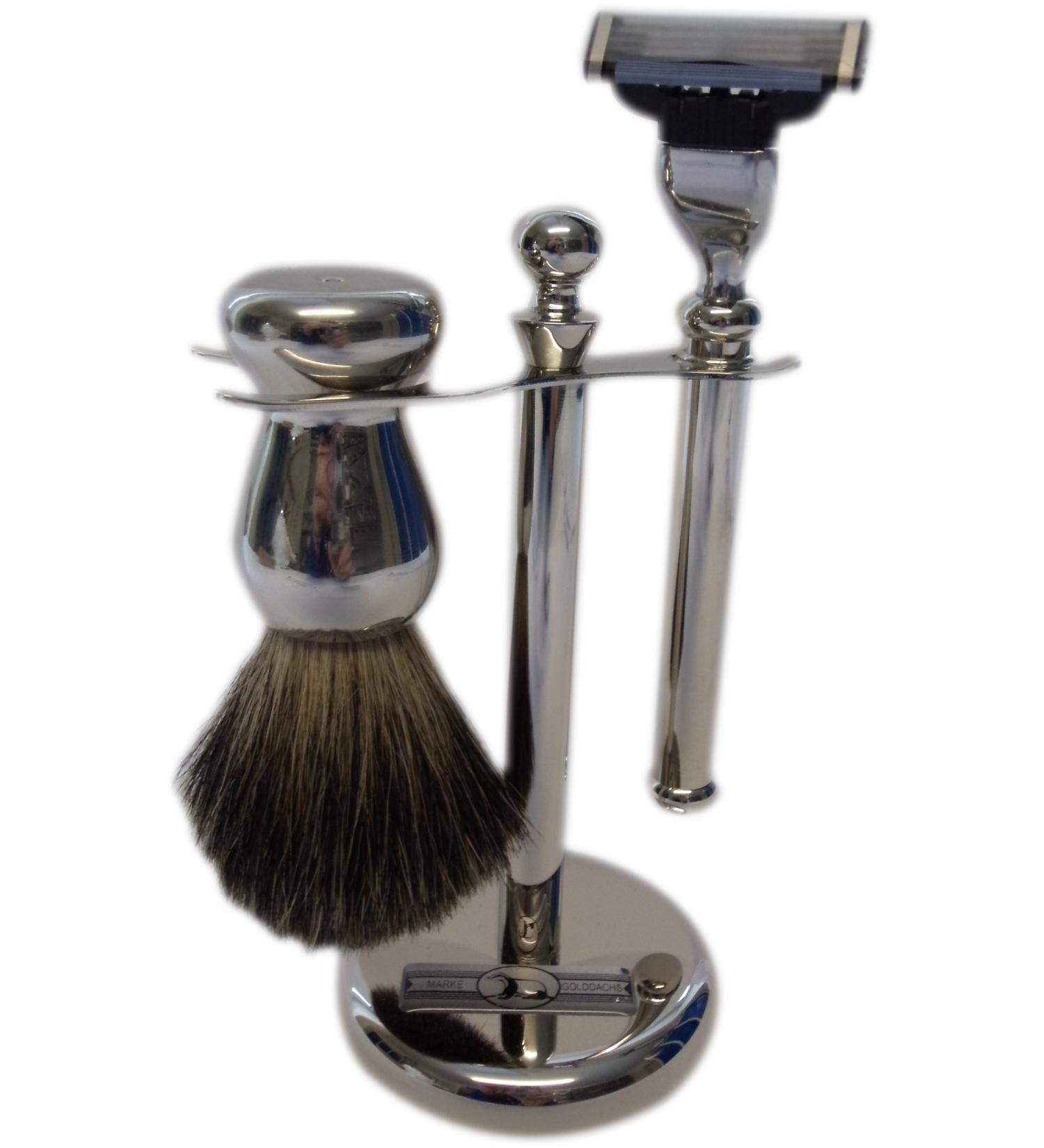 Golddachs Shaving StandMetal silver 100% badger hair