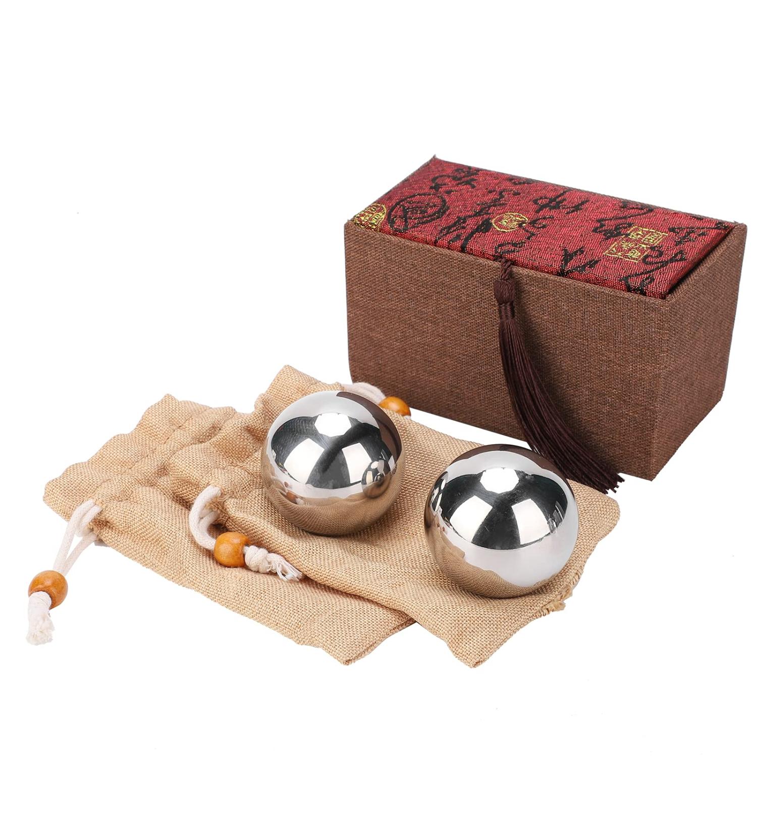 2-Piece 50mm Solid 304 Stainless Steel Hand Balls for Rehabilitation & Fitness - Massager for Effective Exercise - Buy Online on GoSupps.com