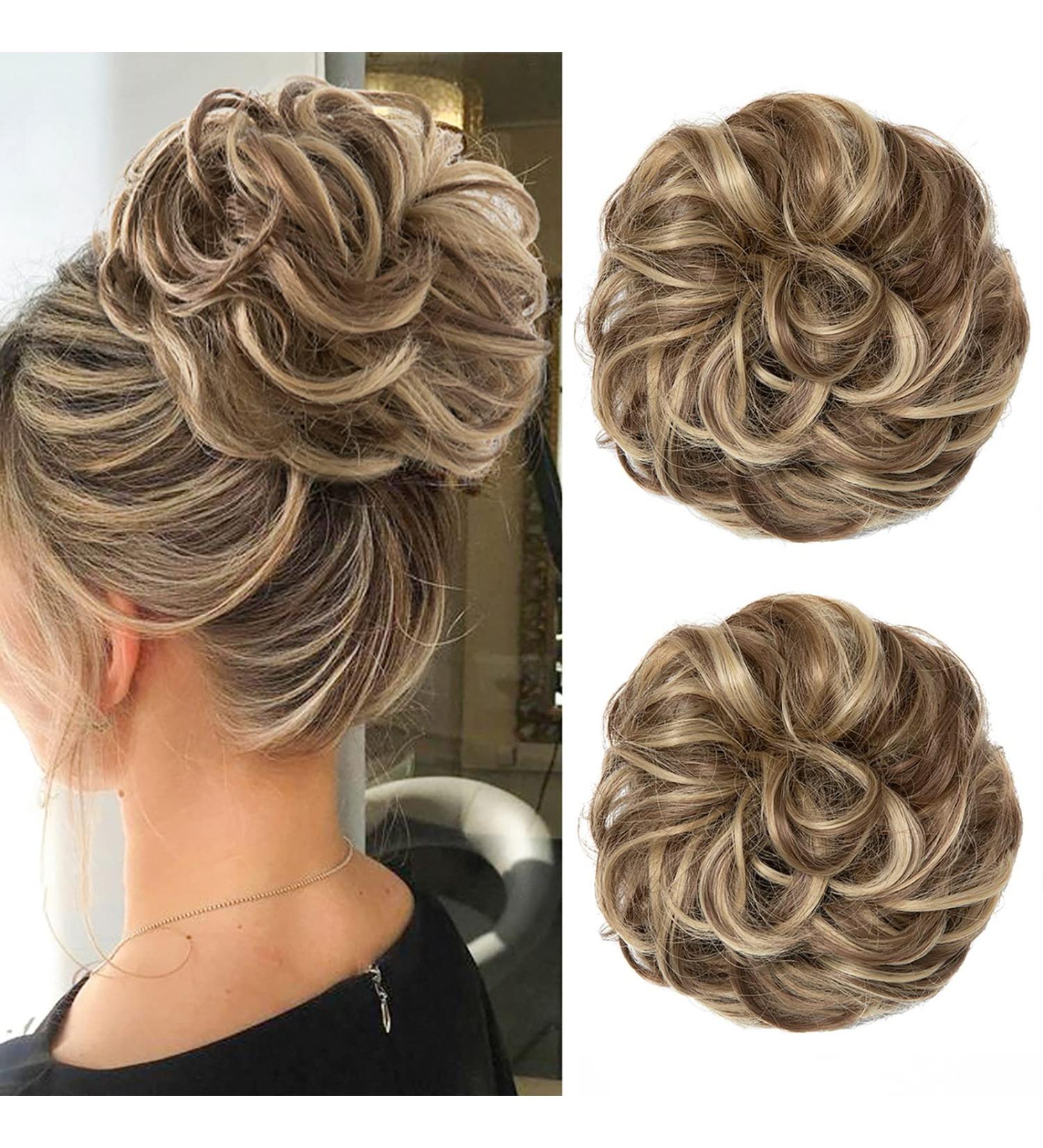 Jjstar 2-Piece Hair Part with Rubber Band | Dutt Hair Tie & Hair Extensions for Messy Buns & Ponytails - Perfect for Women & Girls in Brunette & Ash Blonde - Buy Online on GoSupps.com