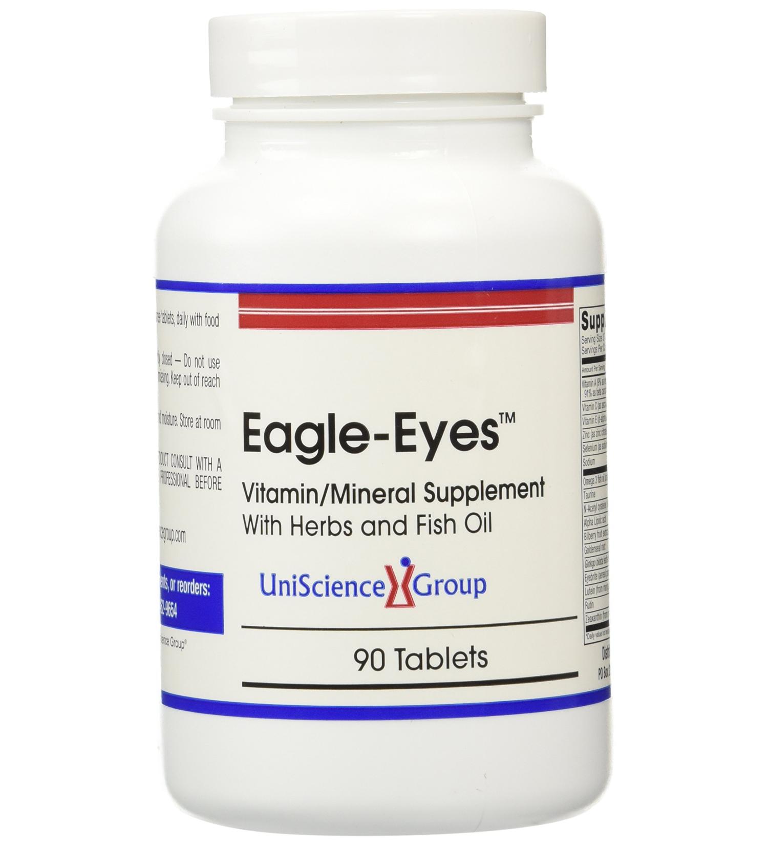 Eagle-Eyes Optimal Vision Health with 500 mg Omega 3 Fish Oil Lutein Zeaxanthin Bilberry Fruit Extract Vitamins A C E Zinc NAC Taurine 90 Tablets