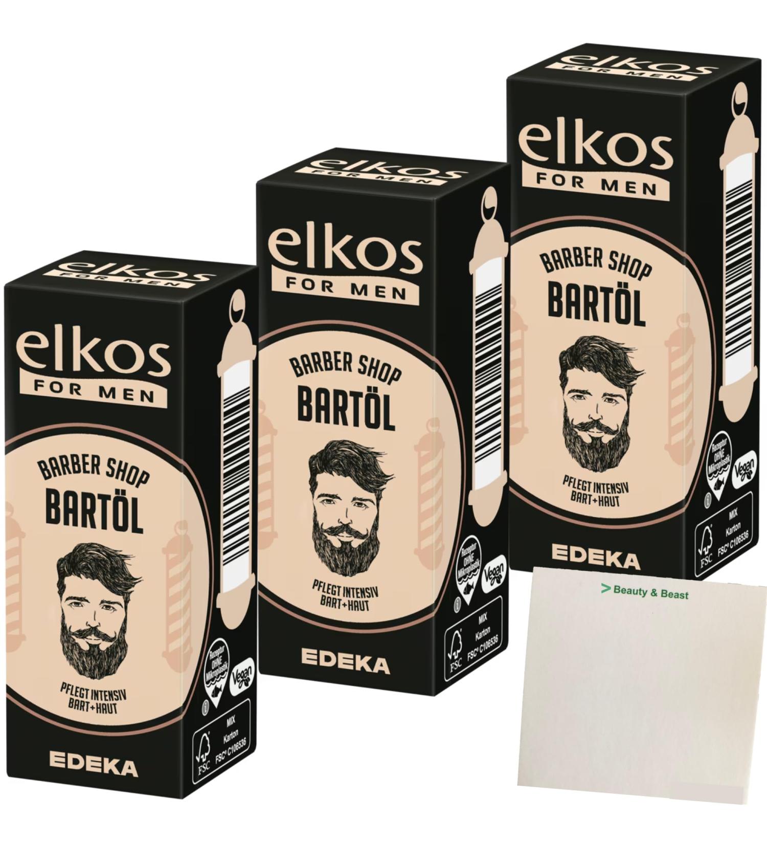 usy Elkos Men Lot de 3 flacons d'huile barbe 3 x 30 ml + bloc usy