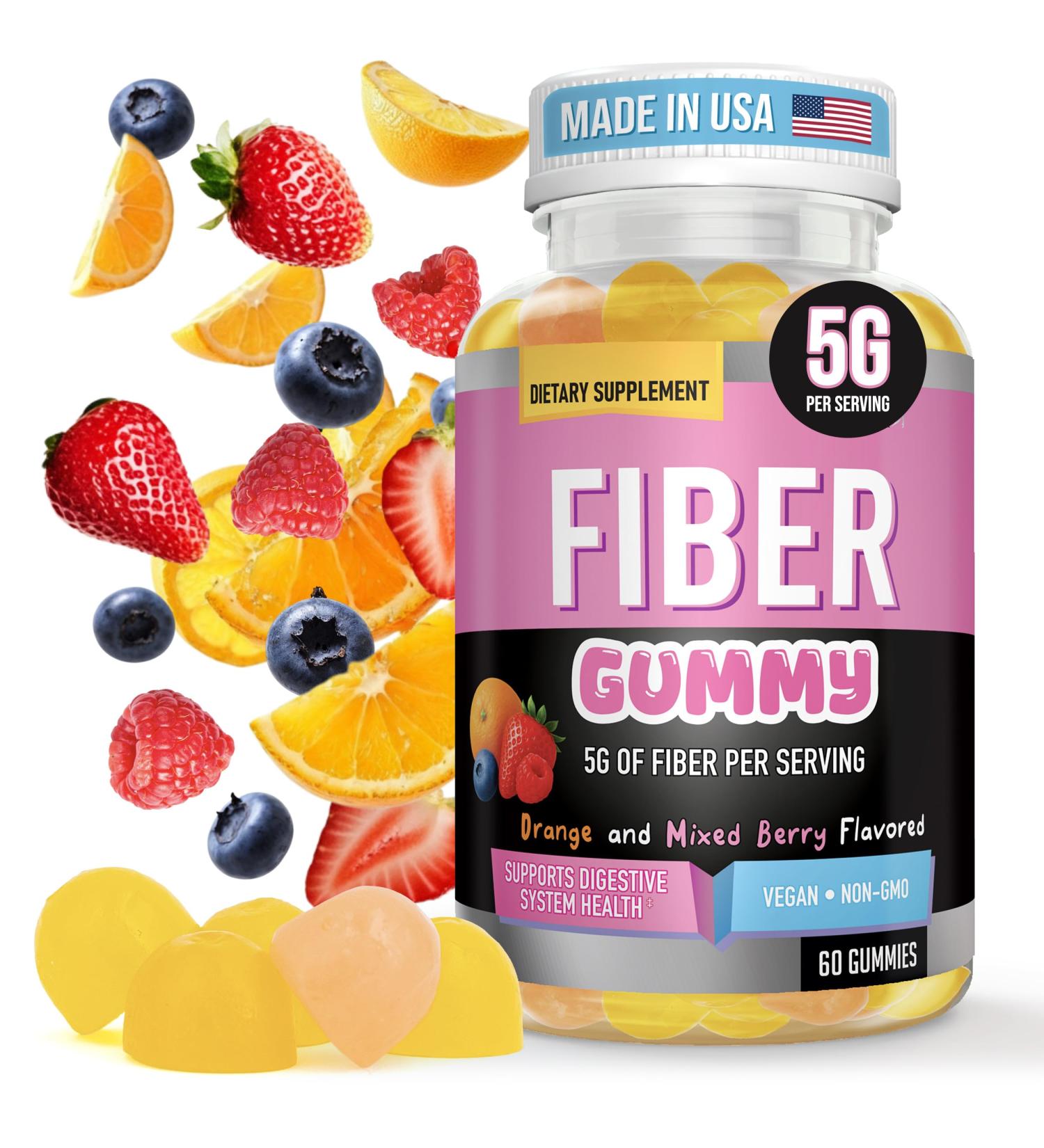 Helix Heal Prebiotic Fiber Gummies for Adults - 5g Fiber per Serving (Chicory Root/Inulin) Digestive Health & Regularity Support Orange & Mixed Berry Flavor 3 Gummies/Serving 60CT - Buy Online on GoSupps.com
