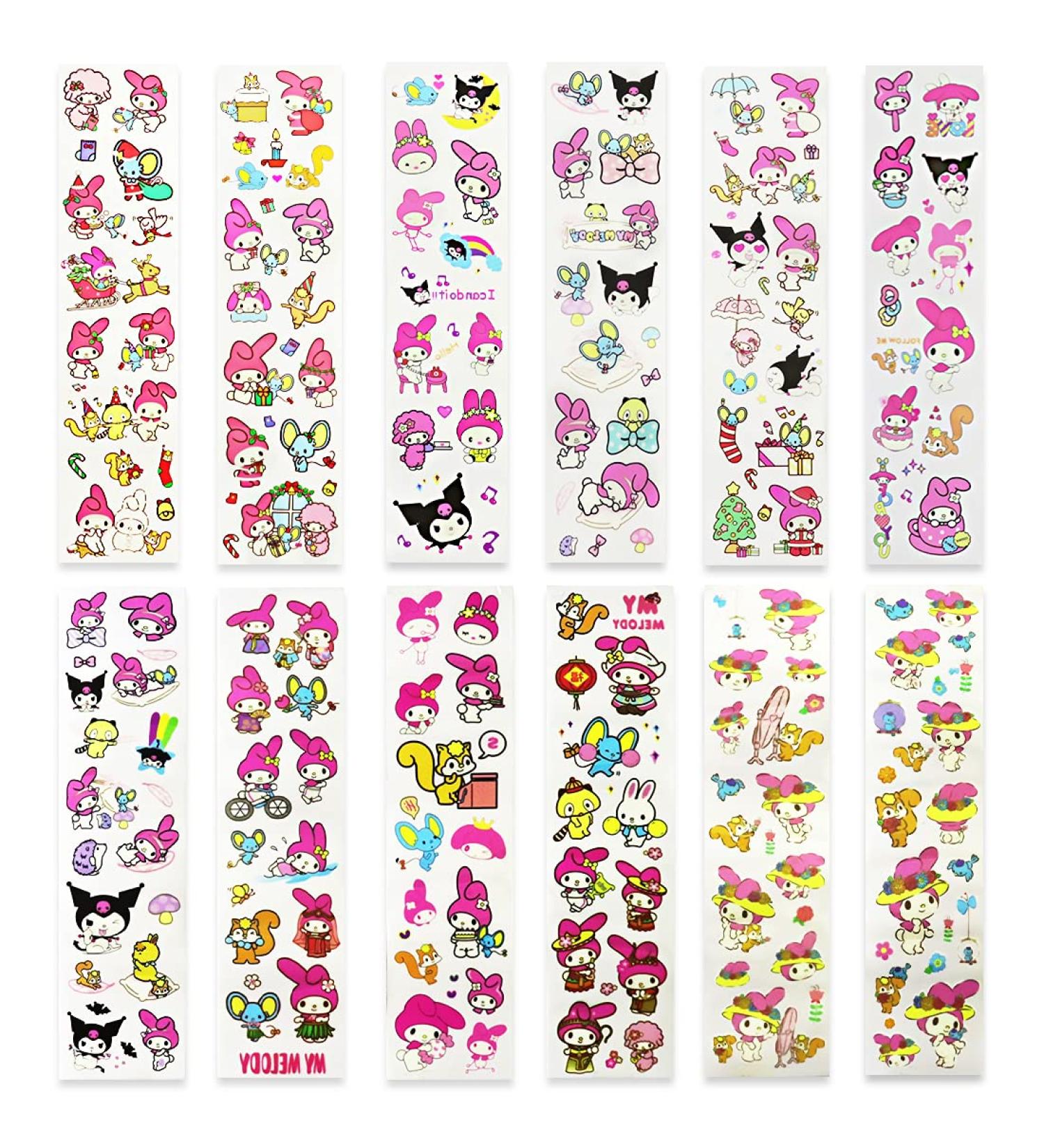 Cute Kawaii Cartoon Temporary Tattoos - 12 Sheets | Waterproof Unicorn Party Favors for Kids, Girls, Adults - Buy Online on GoSupps.com