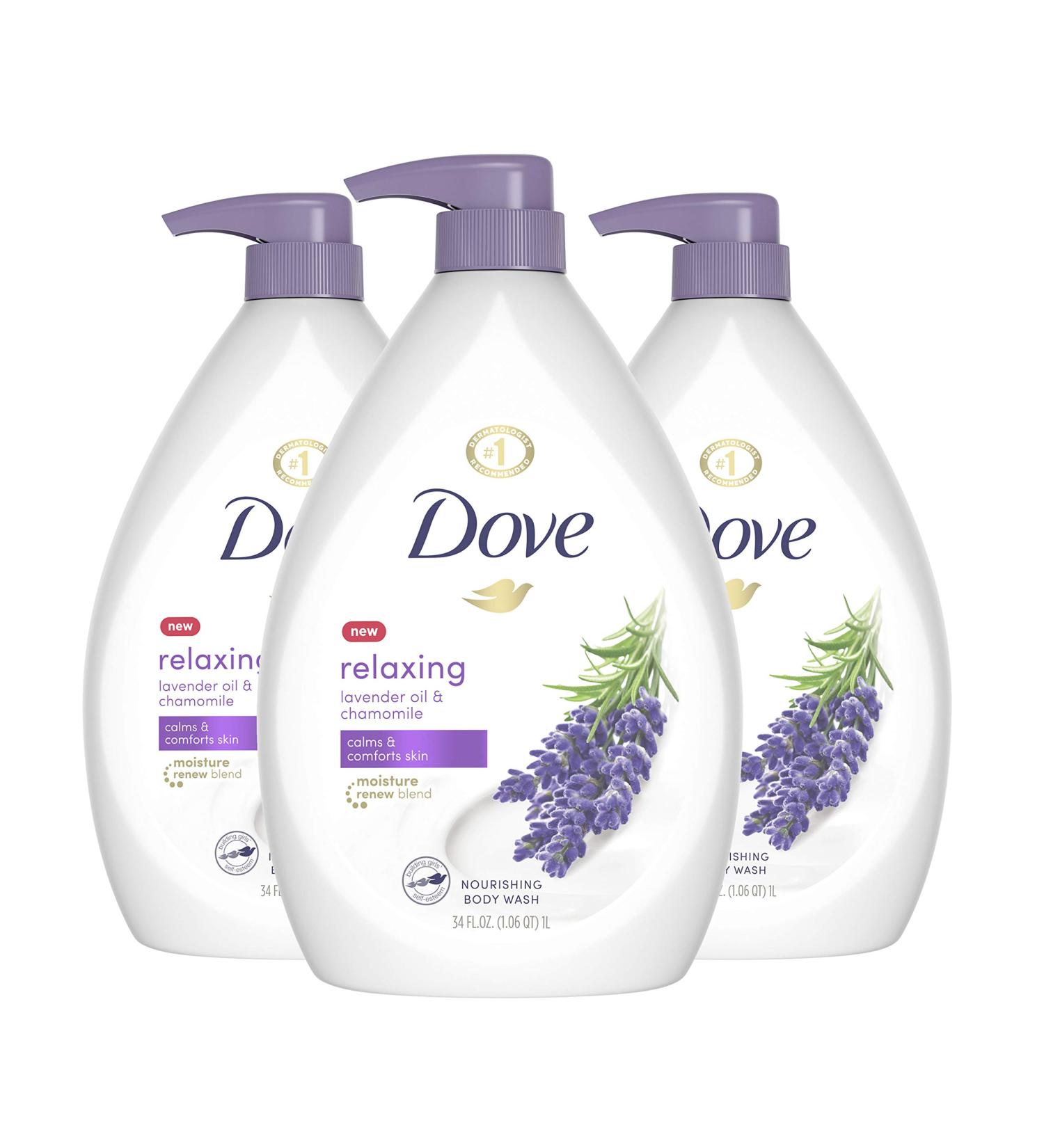 Dove Relaxing Body Wash Pump with Lavender Oil and Chamomile, 34 oz 3-Pack - Calming & Nourishing Formula, Removes Bacteria - Buy Online on GoSupps.com