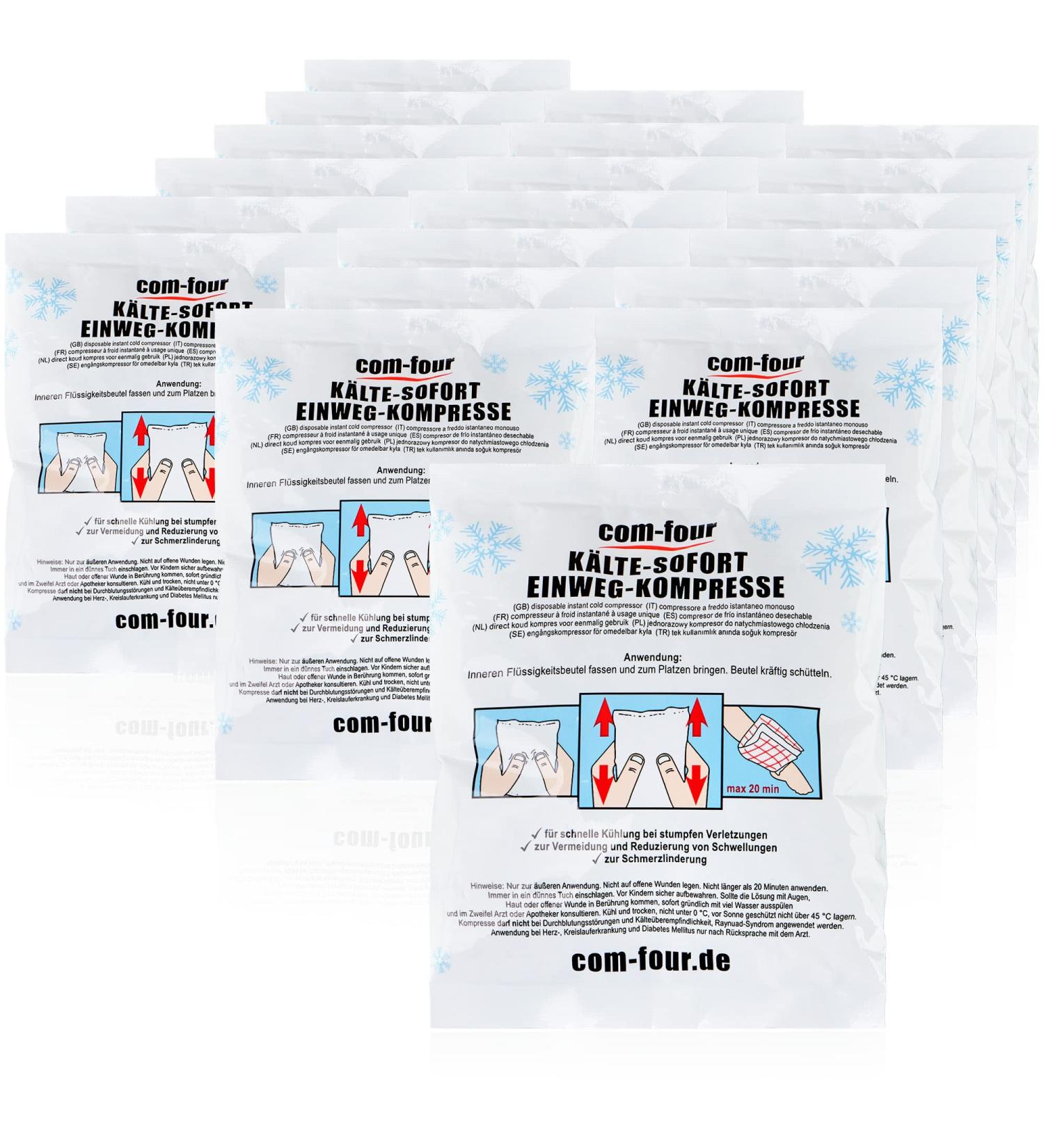 COM-FOUR 20x Disposable Cold Compress - 12x15 cm Instant Cooling Pack for First Aid Kink Relief & External Use - 20 Count - Buy Online on GoSupps.com