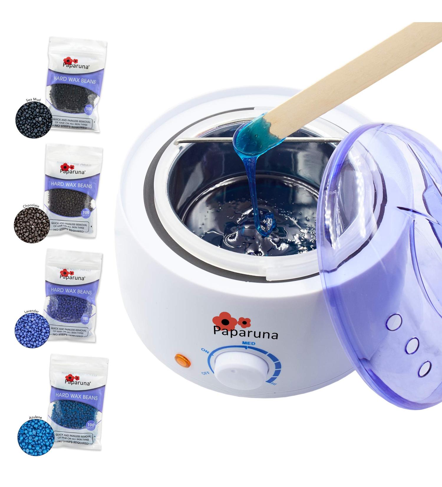 Adjustable Temperature Wax Warmer Hair Removal Kit - Includes 4 Bags Hard Wax Beads, Application Spatulas, Vented Cover, Auto Shut-Off - Buy Online on GoSupps.com