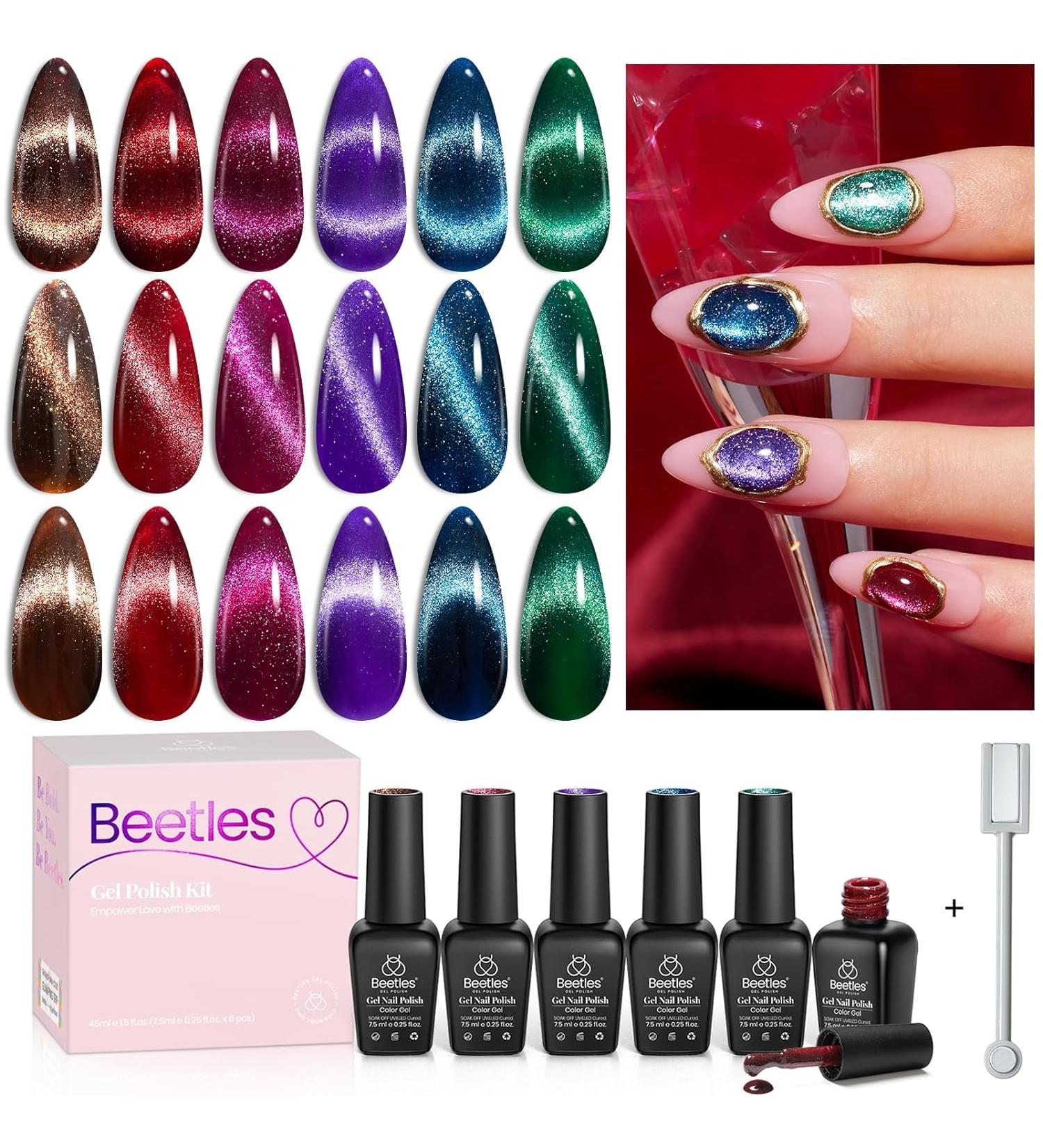 Beetles Cat Eye Gel Nail Polish Set - 6 Colors Glitter & Magnetic Effects - Stunning Gifts for Women - 2024 Limited Edition - Buy Online on GoSupps.com