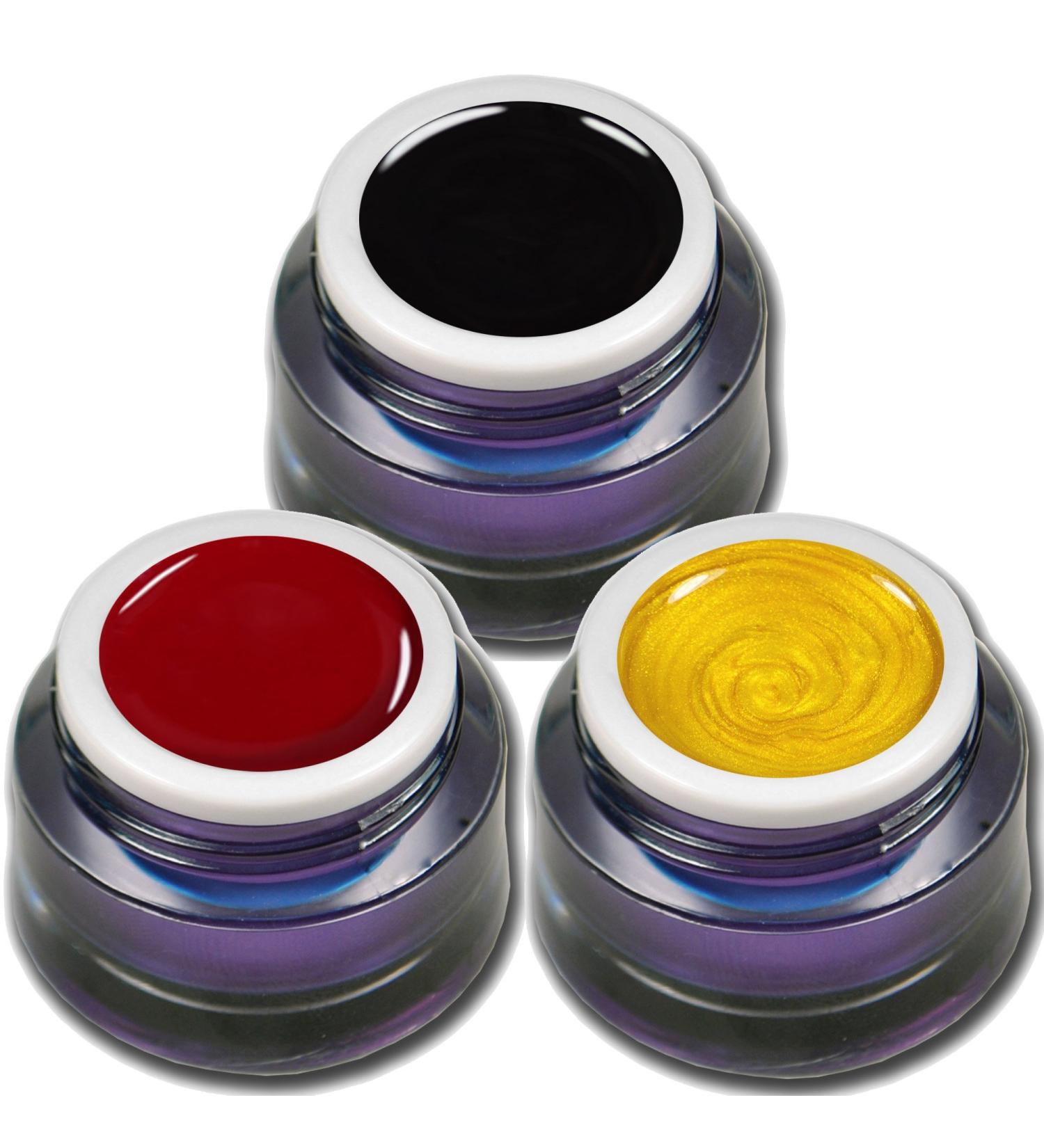 3x 5ml Color Gel Set Black Red Gold Germany EM World Cup Football Premium Colorgel RM Beautynails