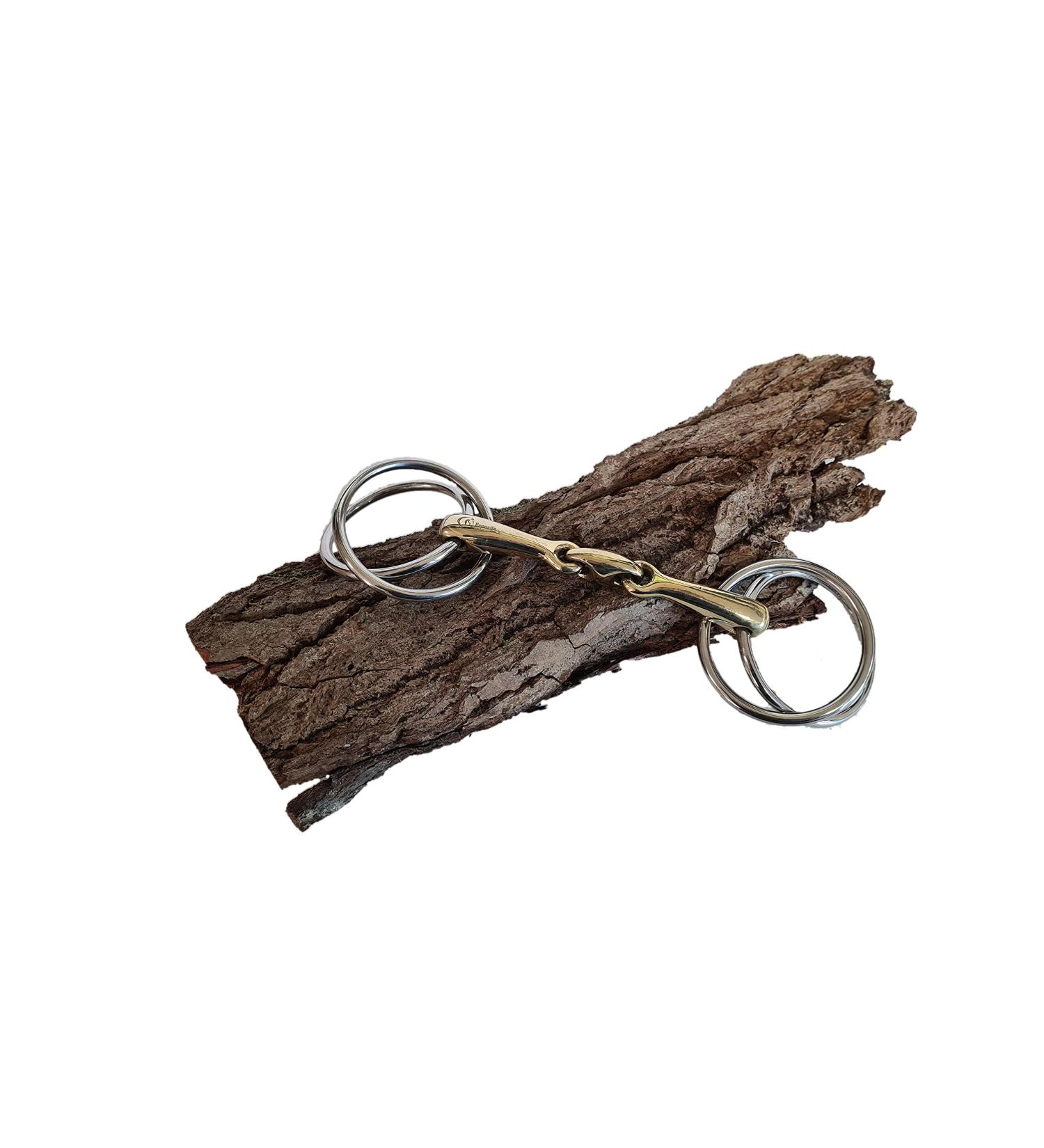 Esposita double ring snaffle bit - double jointed - brass mouthpiece - stainless steel rings (8.0cm - 19.5cm) 9.0cm