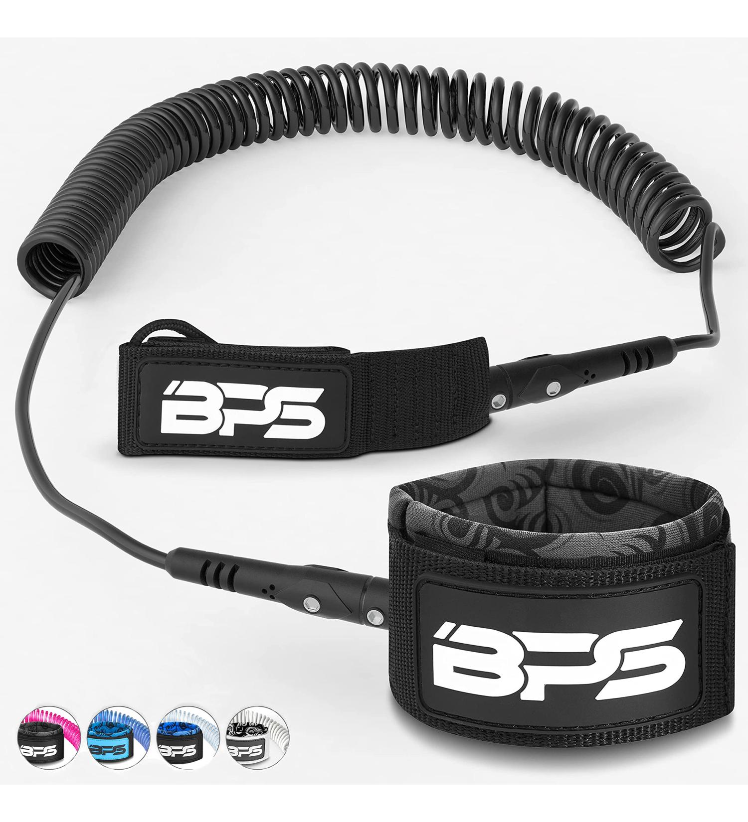 BPS New Zealand 'Storm' Premium Surf SUP Leash 10ft Coiled - Choose Color and Bundle - Koru Black SUP Leash with Waterproof Waist Bag - Buy Online on GoSupps.com