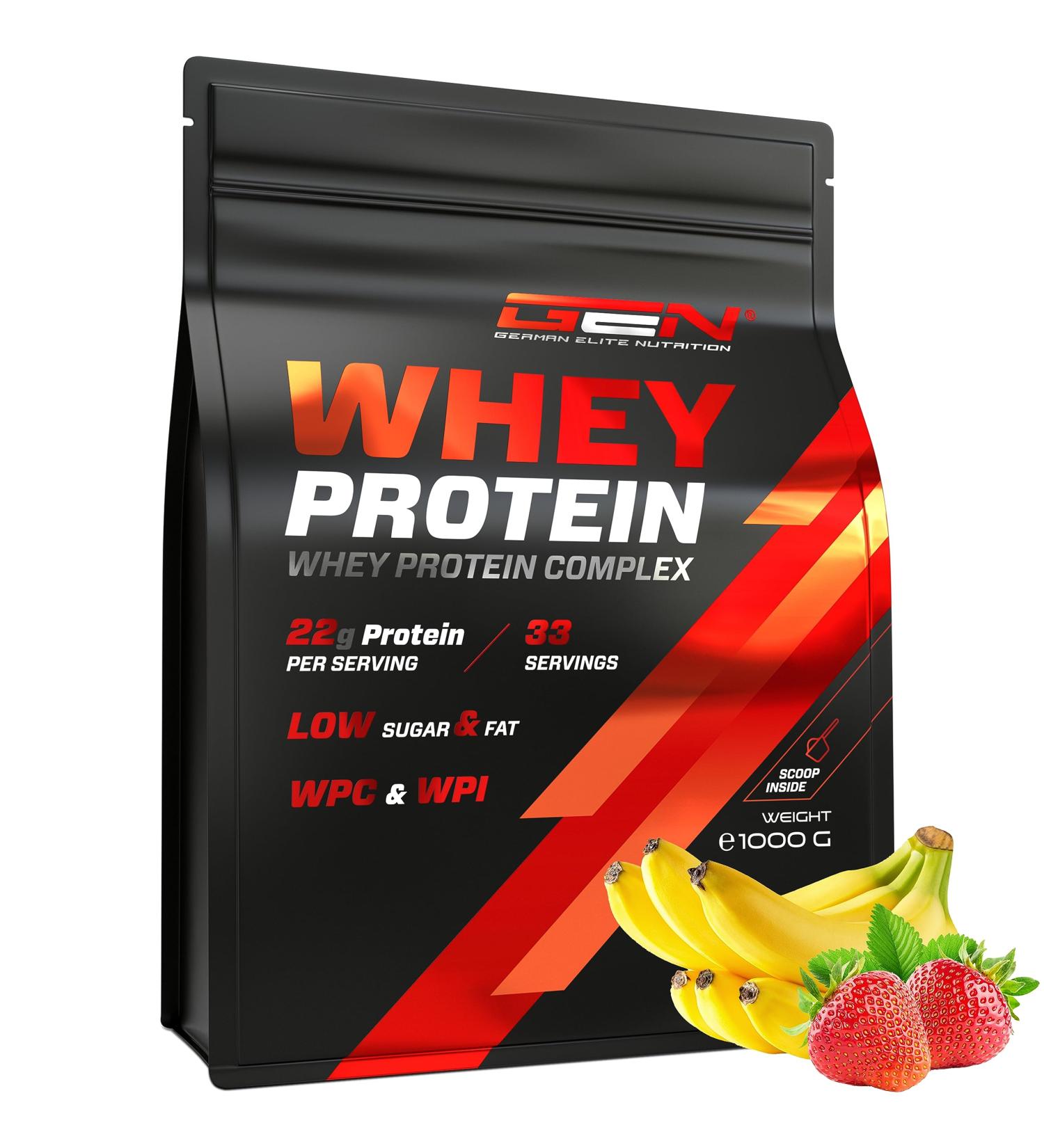 Buy Whey Protein Complex 1000g - Strawberry Banana | Instant Soluble Protein with BCAA & EAA - German Elite Nutrition - Buy Online on GoSupps.com