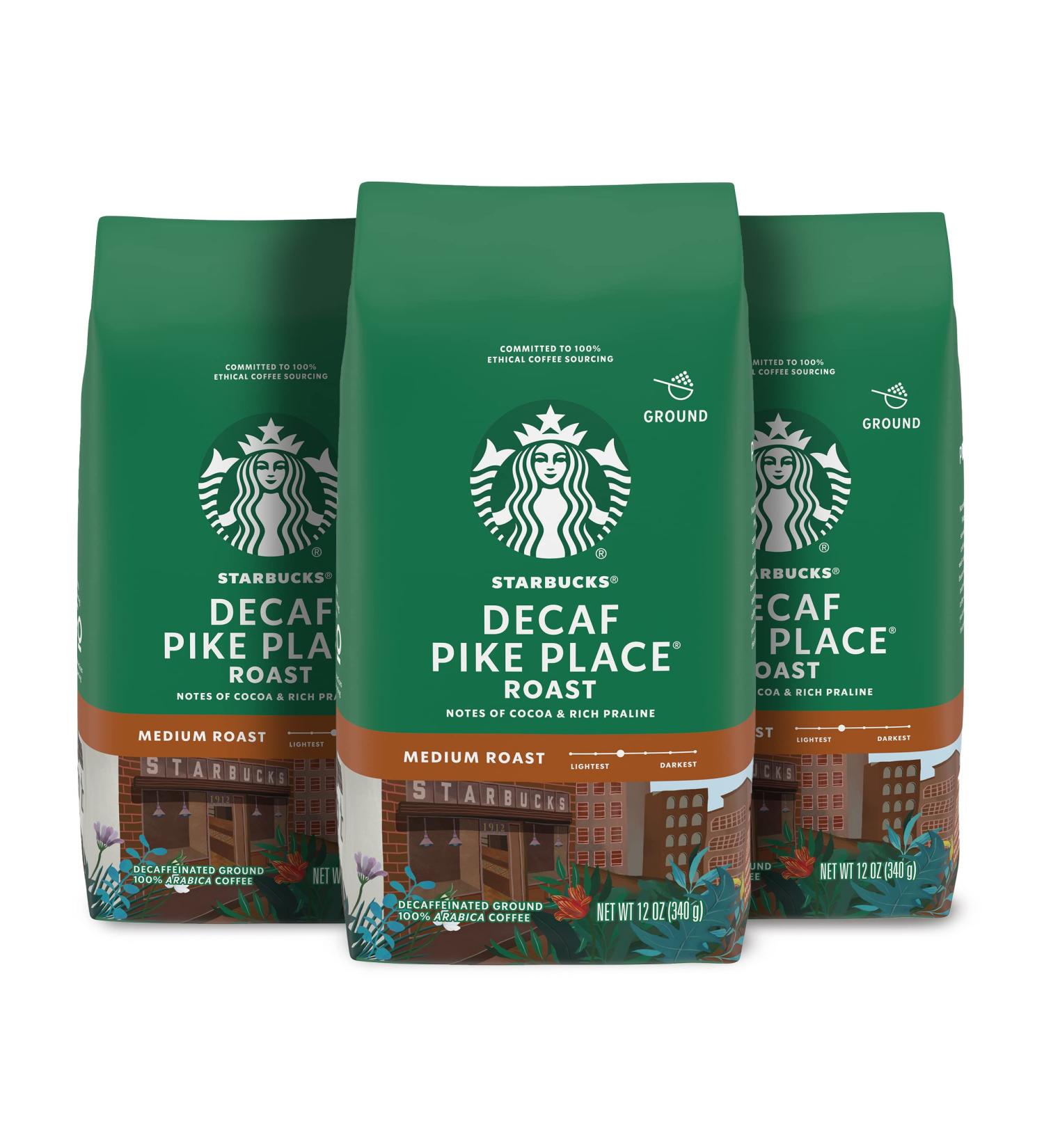 Starbucks Decaf Pike Place Roast Ground Coffee - 100% Arabica - 3 Bags, 12 oz Each (Pack of 3) - Buy Online on GoSupps.com