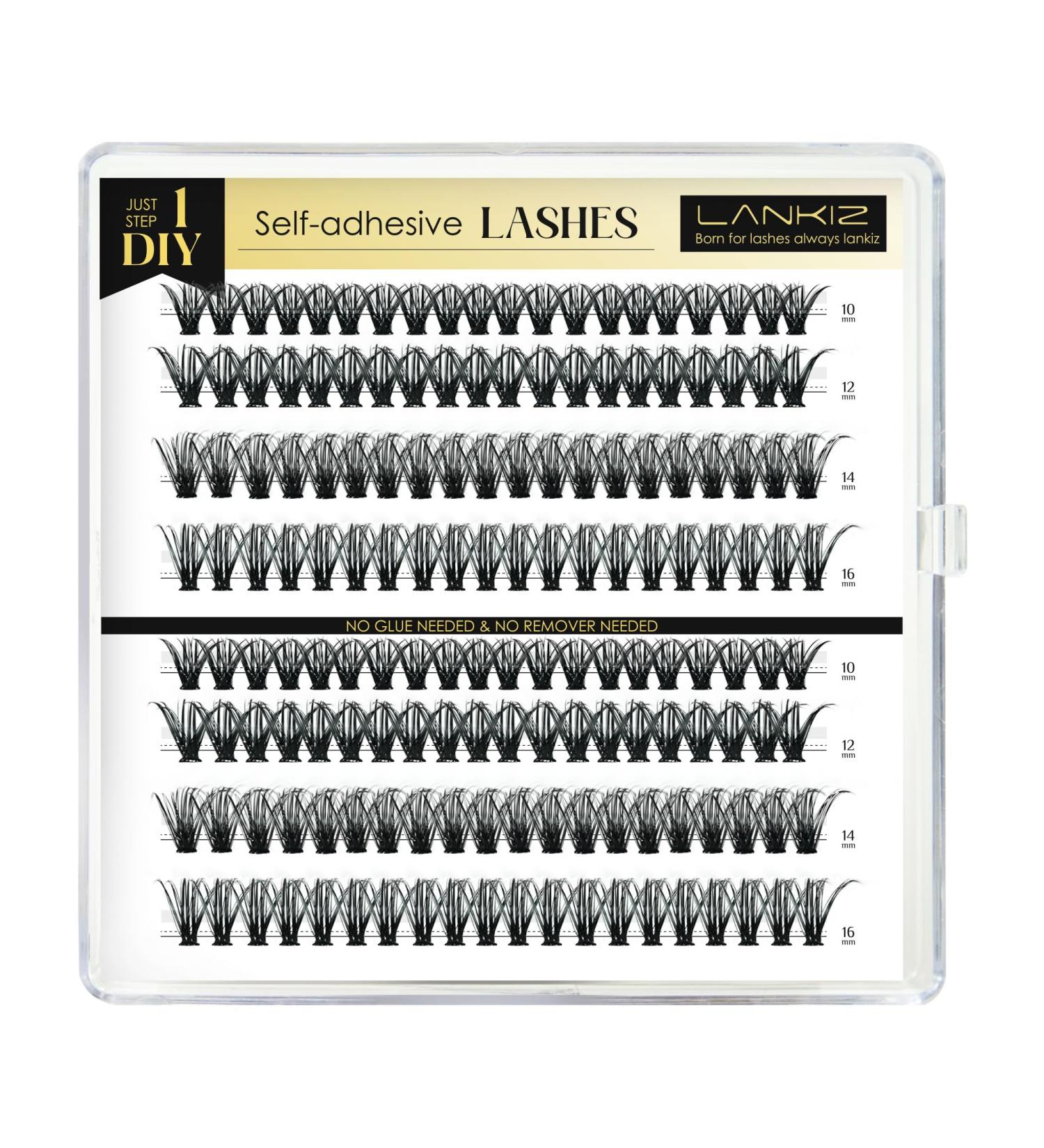 Lankiz Self-Adhesive Eyelashes - 160pcs No Glue Required 40D D Curl DIY Eyelash Extensions Reusable Pre-Glued Individual Lashes - Buy Online on GoSupps.com