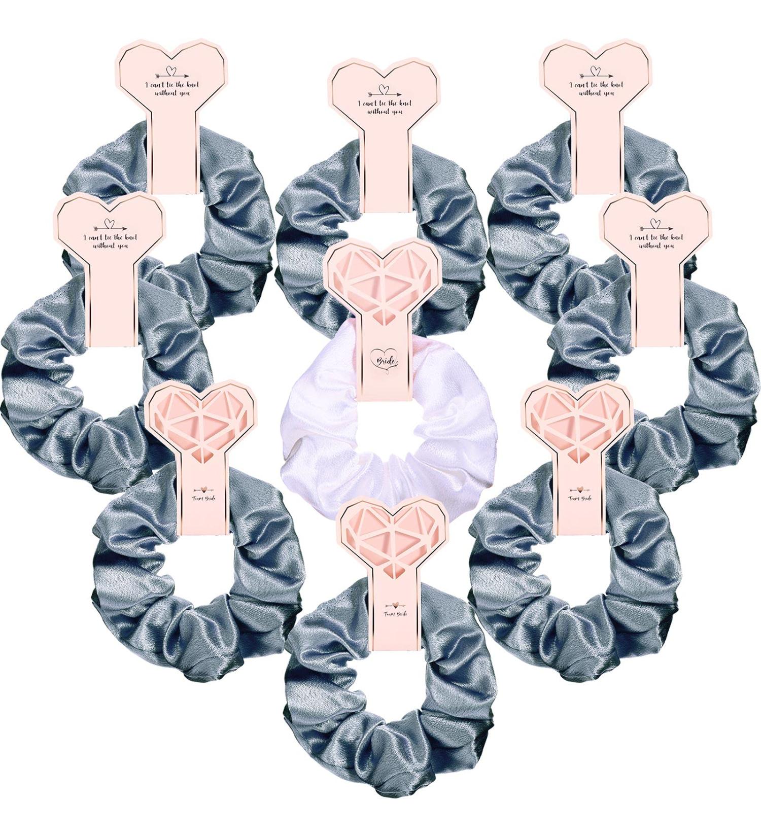 9-Piece Satin Bridesmaid Scrunchies - Bridesmaid Proposal Gift in Light Blue and White - Buy Online on GoSupps.com