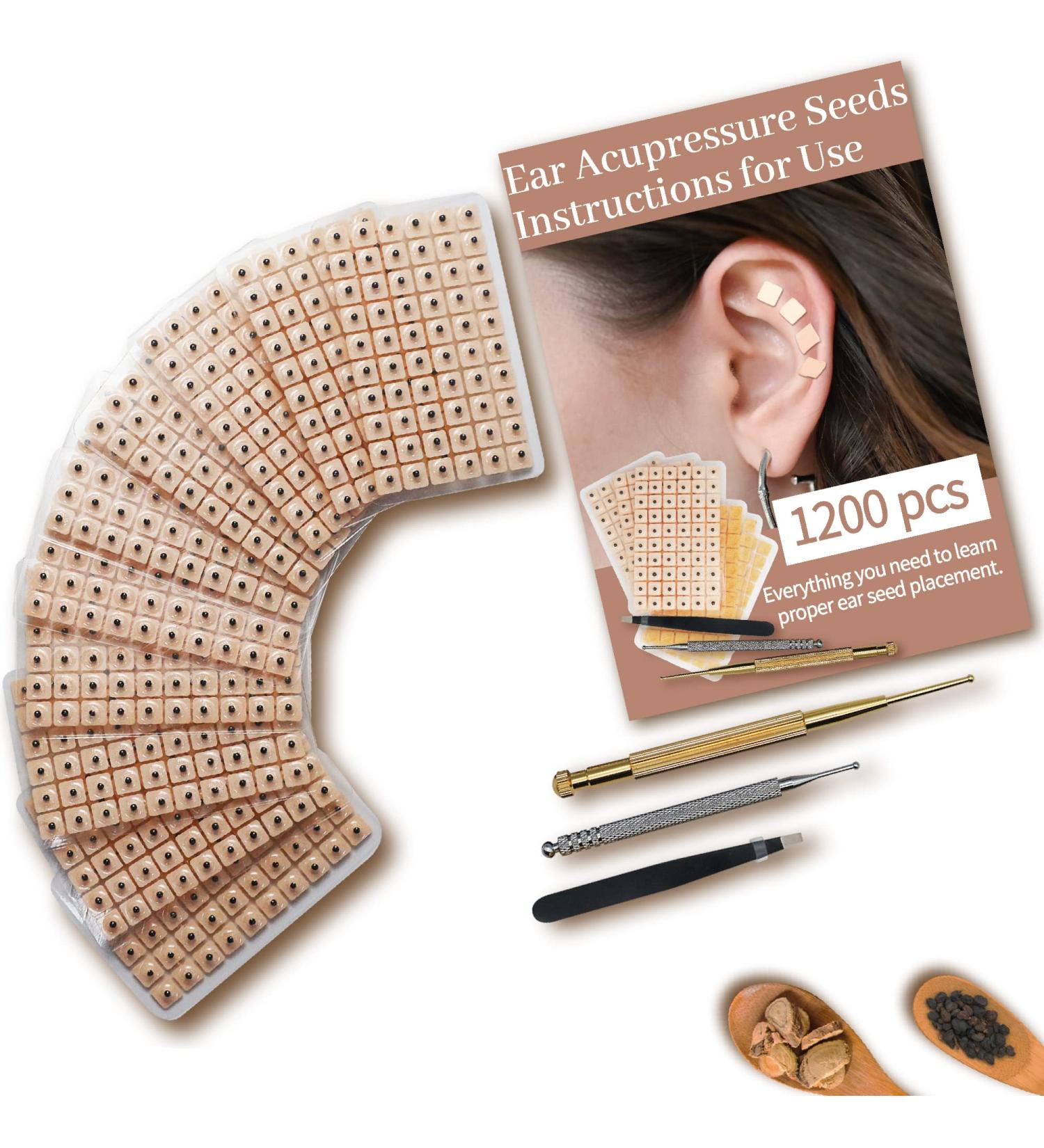 Multi-Condition Ear Seeds Acupuncture Kit - 1200Pcs Ear Press Seeds, Acupuncture Pen, Chart, Tweezers - Buy Online on GoSupps.com