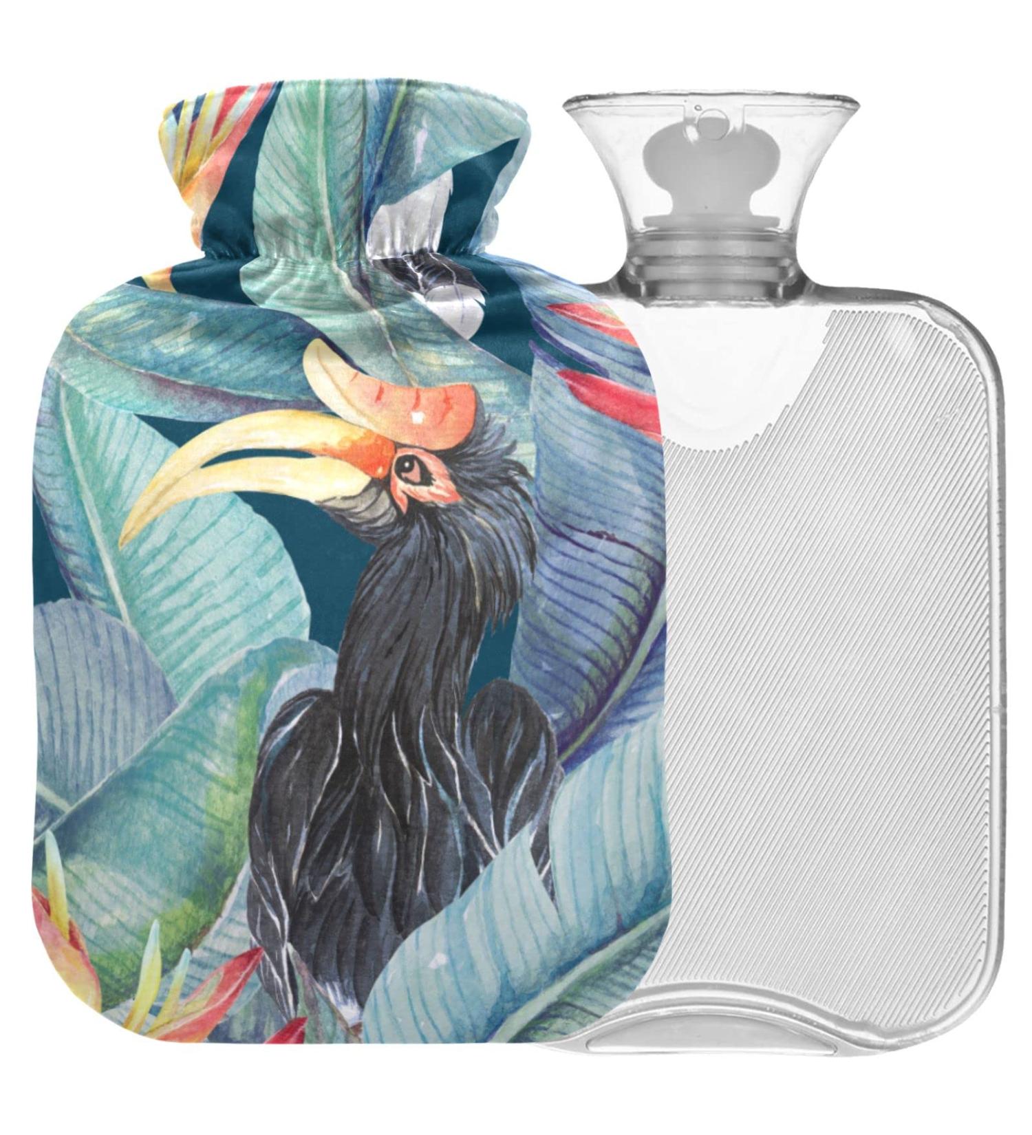 NAANLE 1L Hot Water Bottle with Palm Leaf Cover - Transparent Pain Relief & Therapy for Back Hands Feet - Buy Online on GoSupps.com