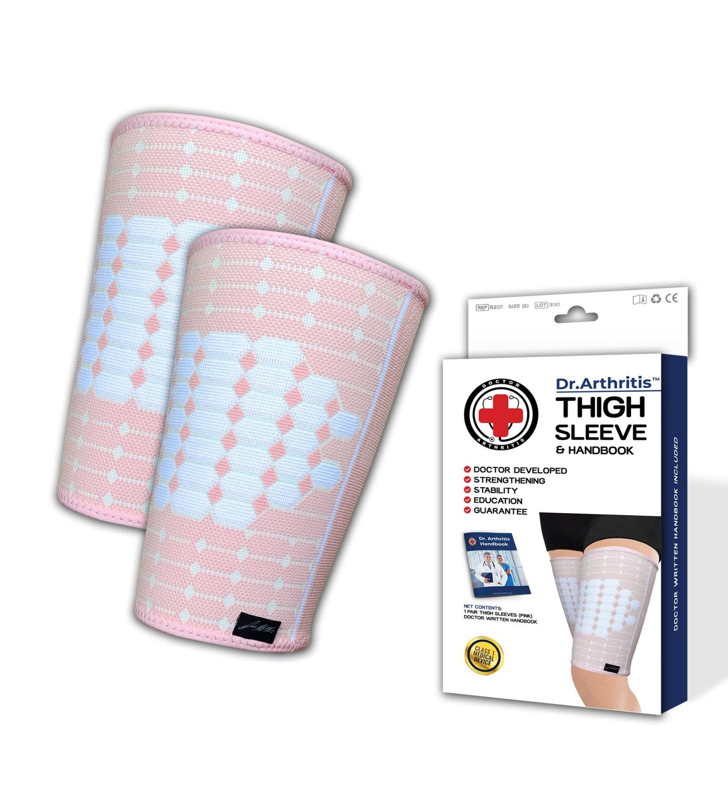 Doctor Developed Thigh Compression Sleeve - Breathable Leg Wraps for Men and Women - Groin & Hamstring Support Brace - X-Large Pink (1 Pair) with Handbook - Buy Online on GoSupps.com