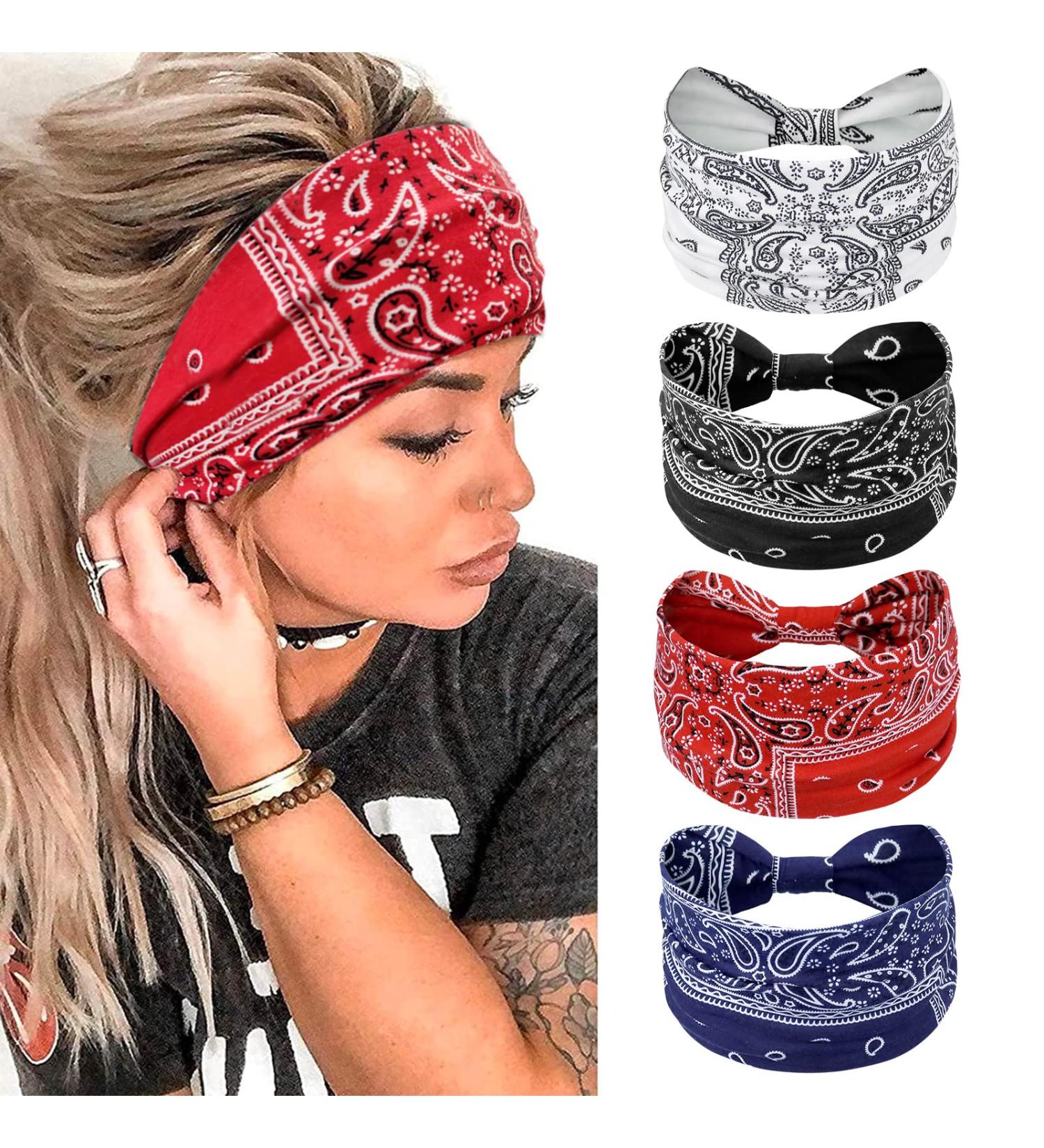 Wide Elastic Boho Headband for Women - Soft Leopard Print Multi-Colored Yoga & Sport Hair Straps - Buy Online on GoSupps.com