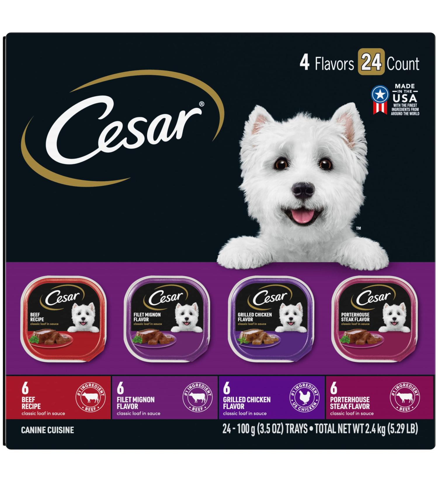 Cesar Gourmet Wet Dog Food Variety Pack - Beef, Filet Mignon, Chicken, Steak - 3.5 oz x 24 - Buy Online on GoSupps.com
