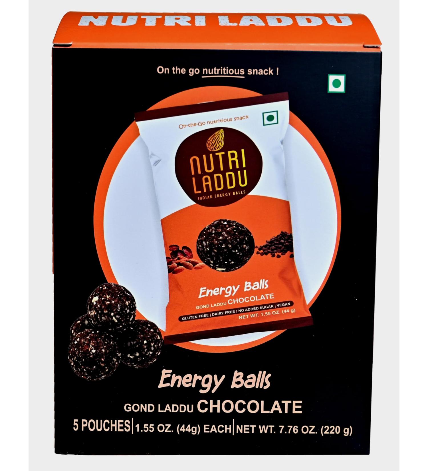 Nutri Laddu Indian Energy Balls - Keto Friendly On-The-Go Snack (Box of 5 Pouches - 10 Chocolate Balls) | International Shipping Available - Buy Online on GoSupps.com