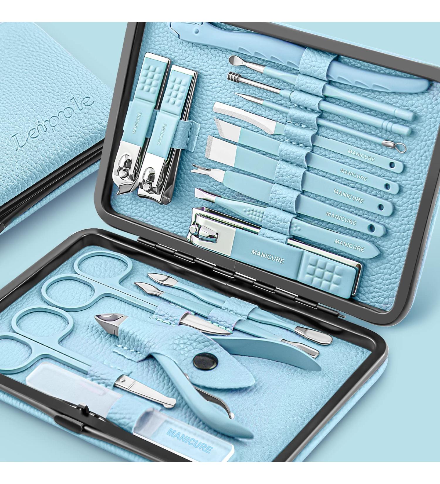 Manicure Set Professional Pedicure Kit Nail Clippers Kit - 18 Pcs Nail Care Tools - Grooming Kit with Luxurious Upgraded Travel Case (Blue) - Buy Online on GoSupps.com