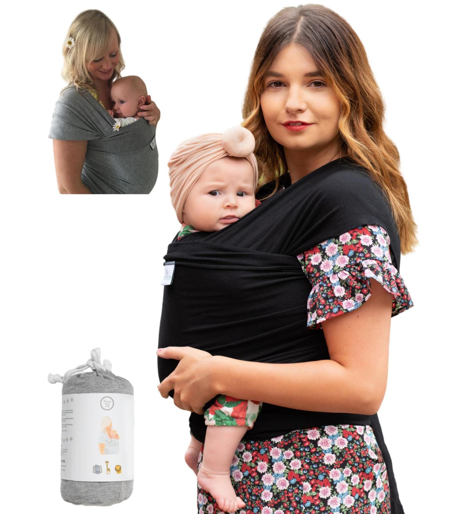 DaisyGro Certified Organic Baby Sling Carrier | GOTS Organic | CPSC Safety Tested | Small/Medium or Plus Size | Black/Grey | 16+ Black - Buy Online on GoSupps.com