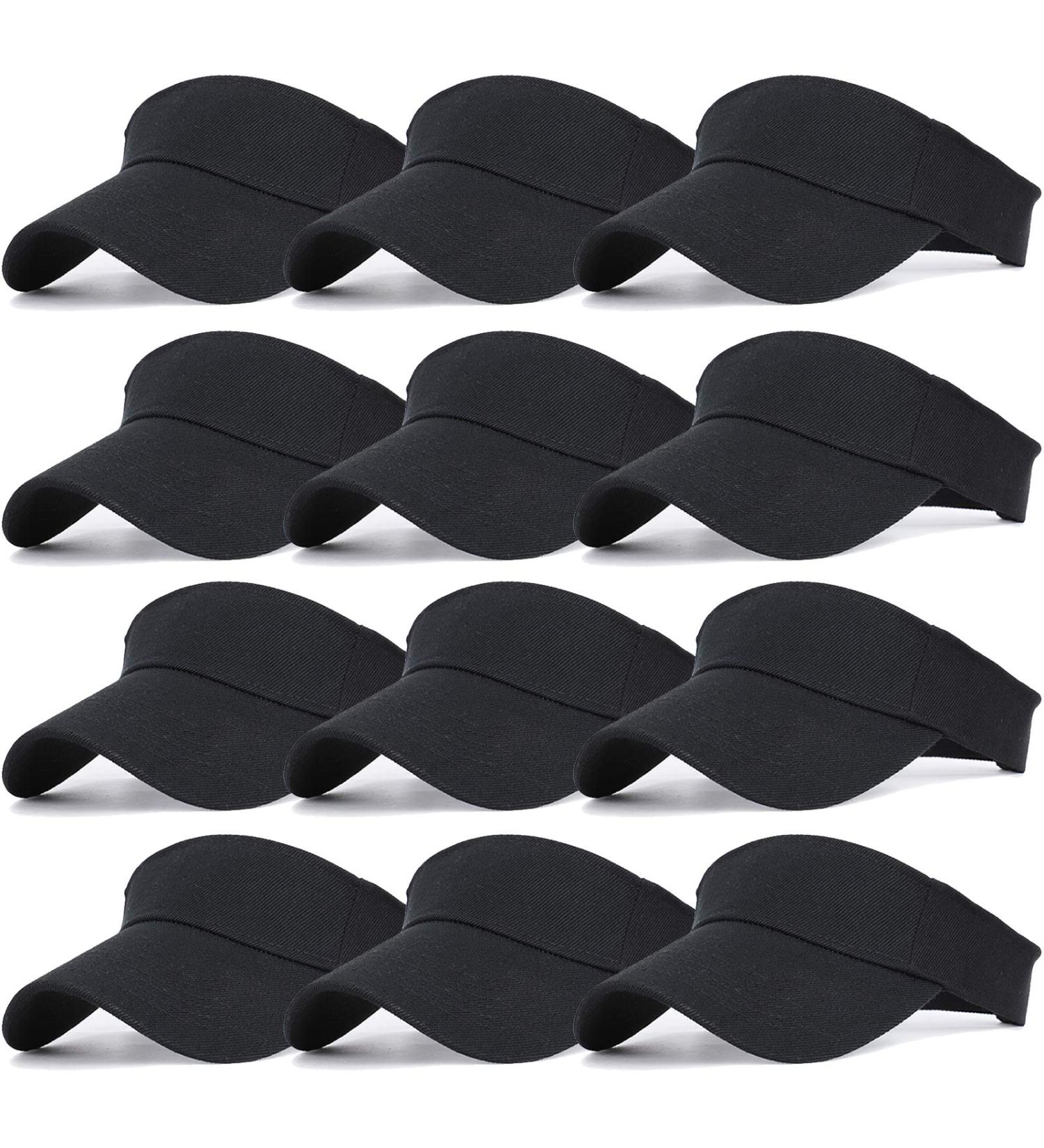 Ultrafun Unisex Adjustable UV Protection Sun Visor Hat Cap - 12 Pack Black - Ideal for Beach, Pool, Golf, Tennis - Buy Online on GoSupps.com