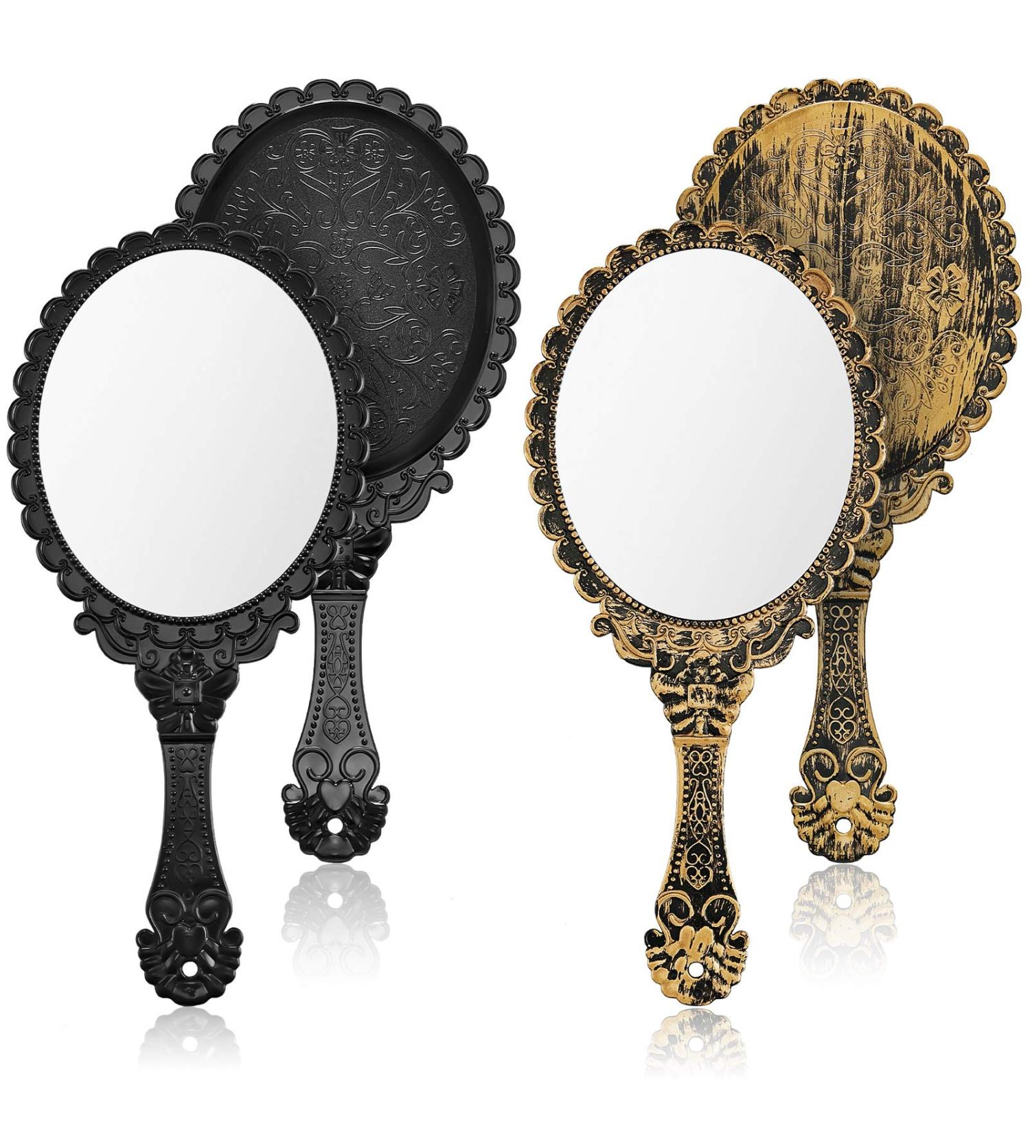 Vintage Handheld Mirror Set - Embossed Flower Design - Portable Compact Mirror for Face Makeup and Travel - Black Bronze - 2 Pieces - Buy Online on GoSupps.com
