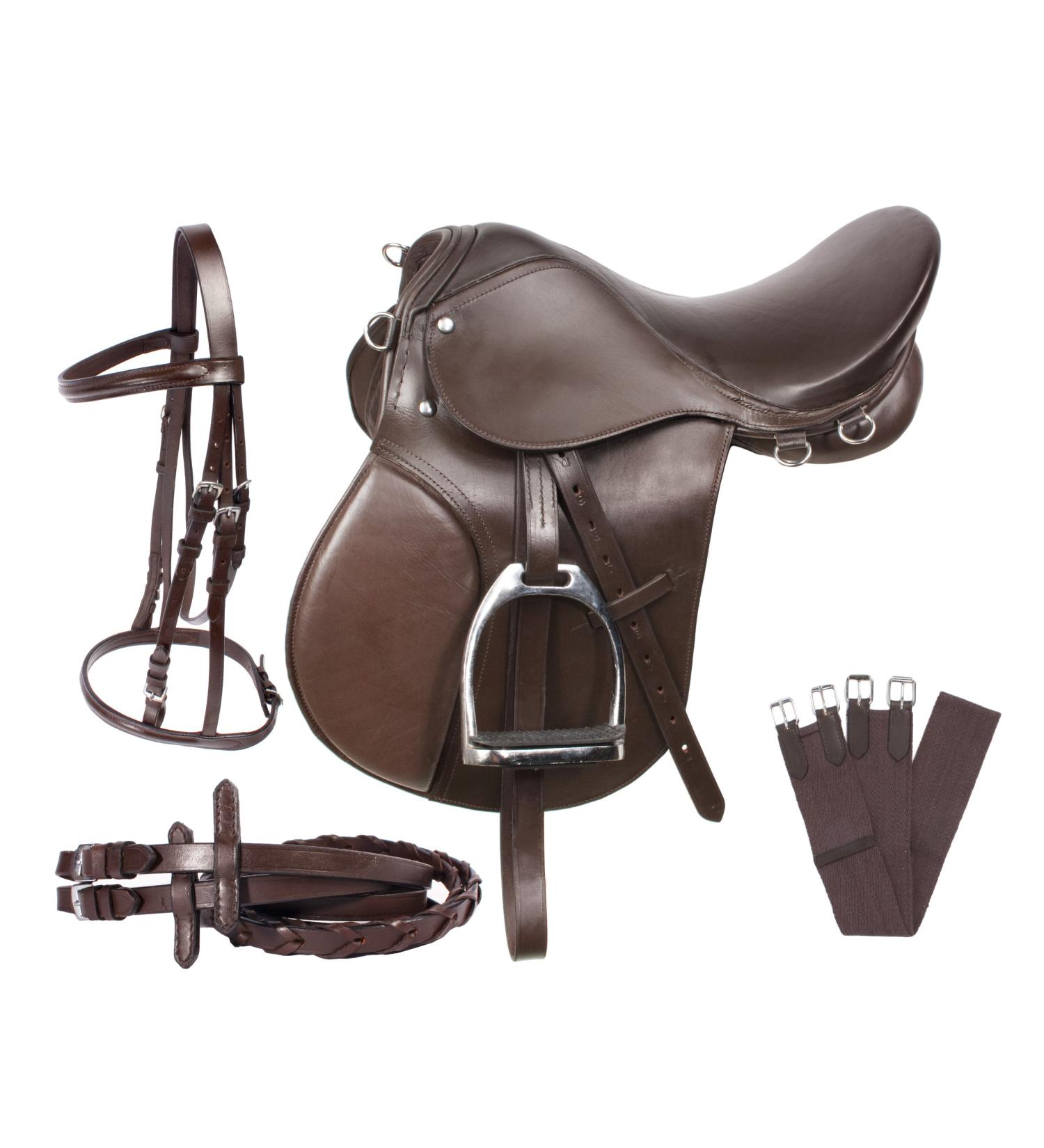 SHOWMEN CRAFT Beginner's Leather Saddle for English Horses - Reins Girth & Stirrups (Size 10-18) - International Shipping Available - Buy Online on GoSupps.com