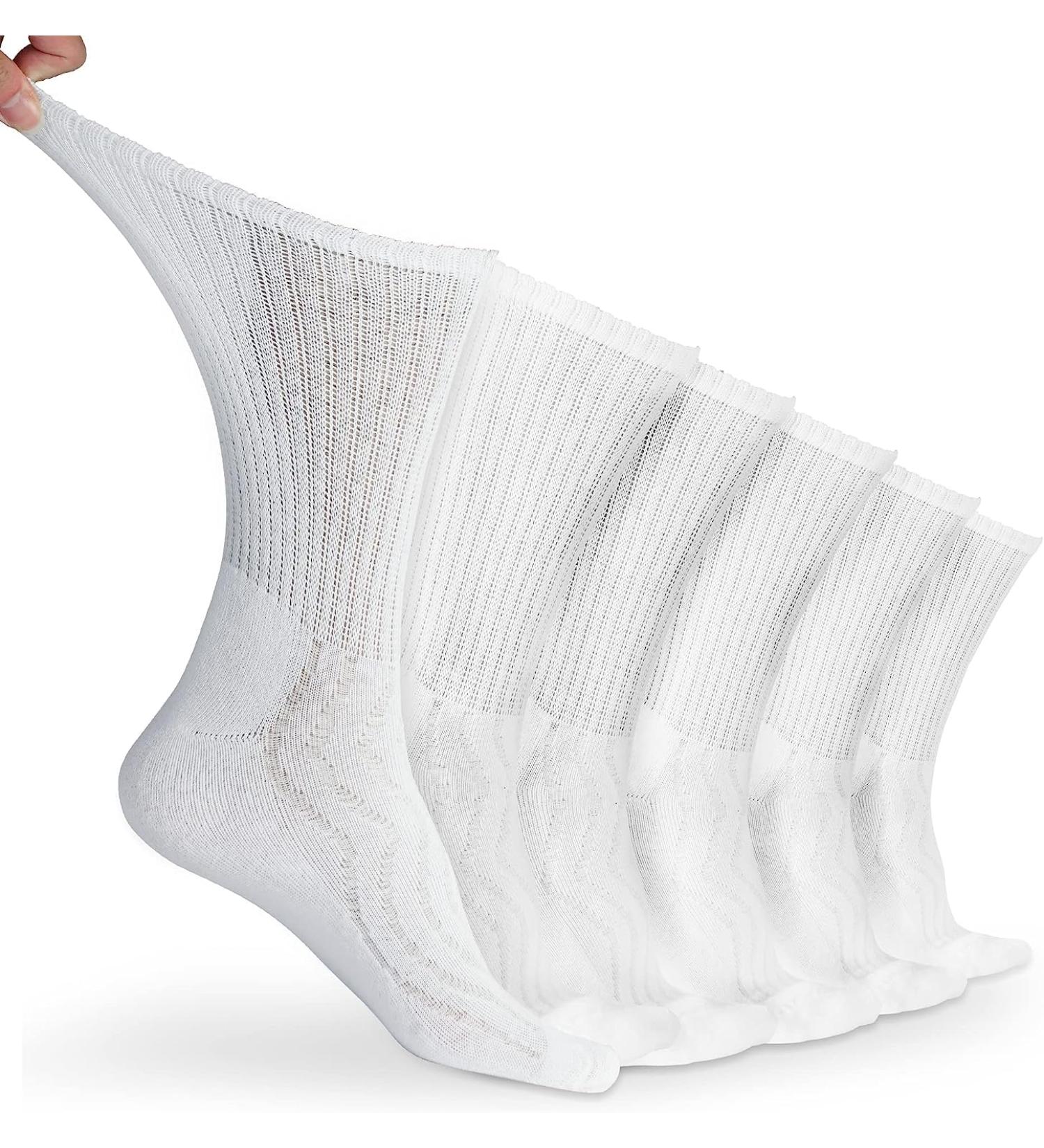 LIN Diabetic Socks for Men & Women - Non-Binding Circulatory Extra Wide Top - 6 Pairs Crew/White - Size 13-15 - Buy Online on GoSupps.com