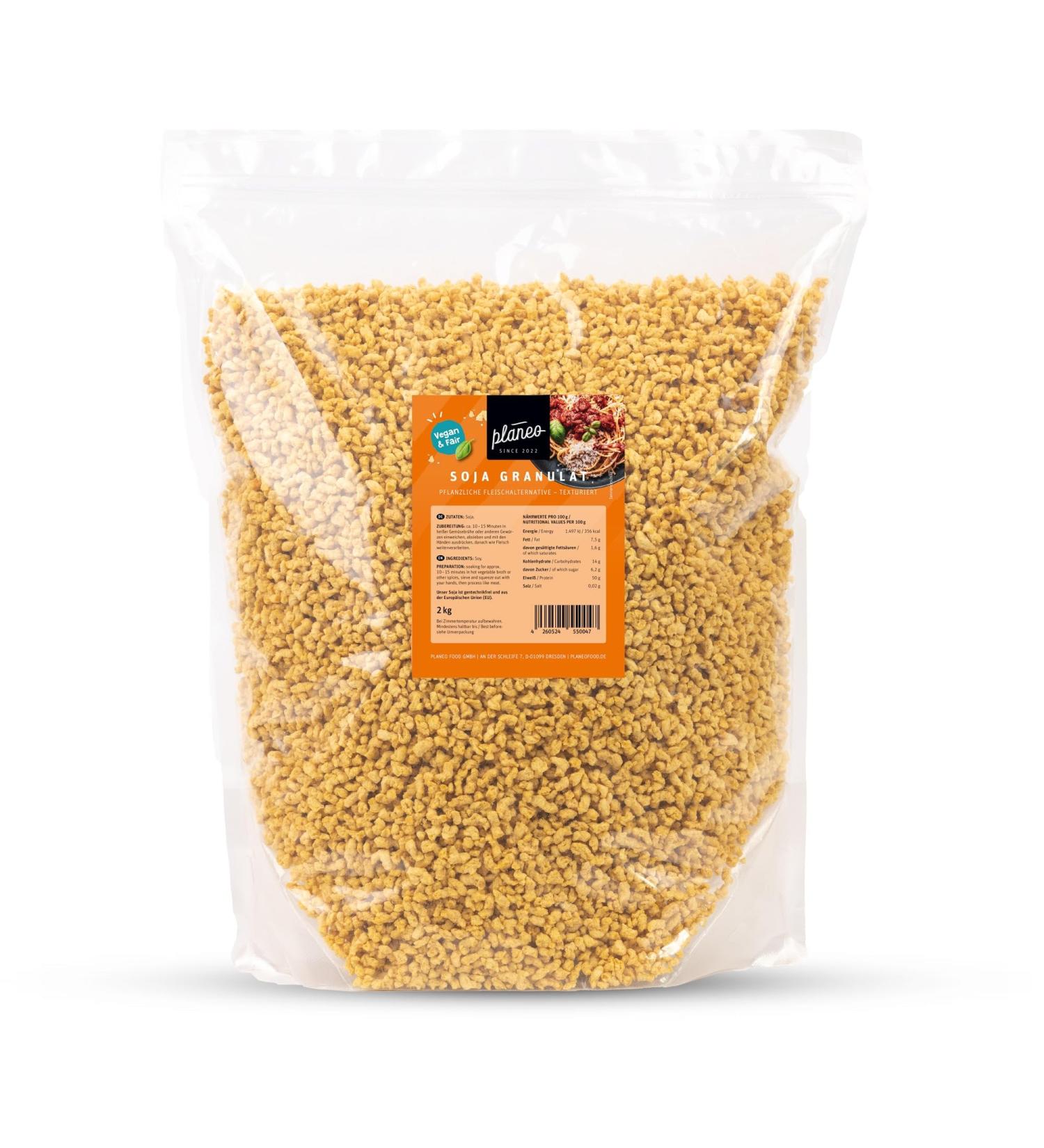 Planeo Soy Granulate 2kg - Vegan Meat Substitute Non-GMO Soybean Alternative for Bolognese & Sauces - International Shipping Available - Buy Online on GoSupps.com