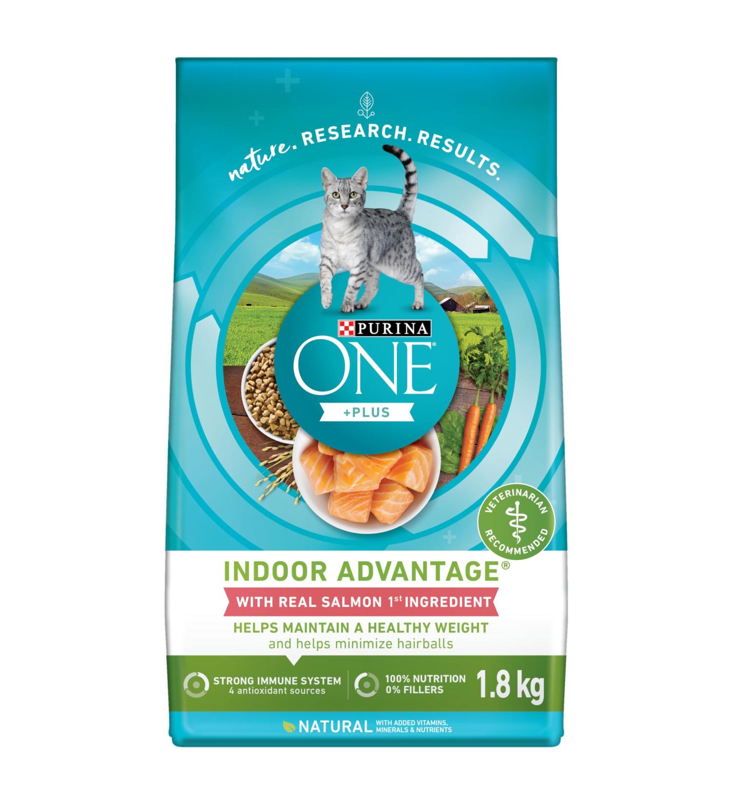 Purina ONE +Plus Dry Cat Food Indoor Advantage Salmon - 1.8 kg Bag 1.8 kg (Pack of 1) - Buy Online on GoSupps.com
