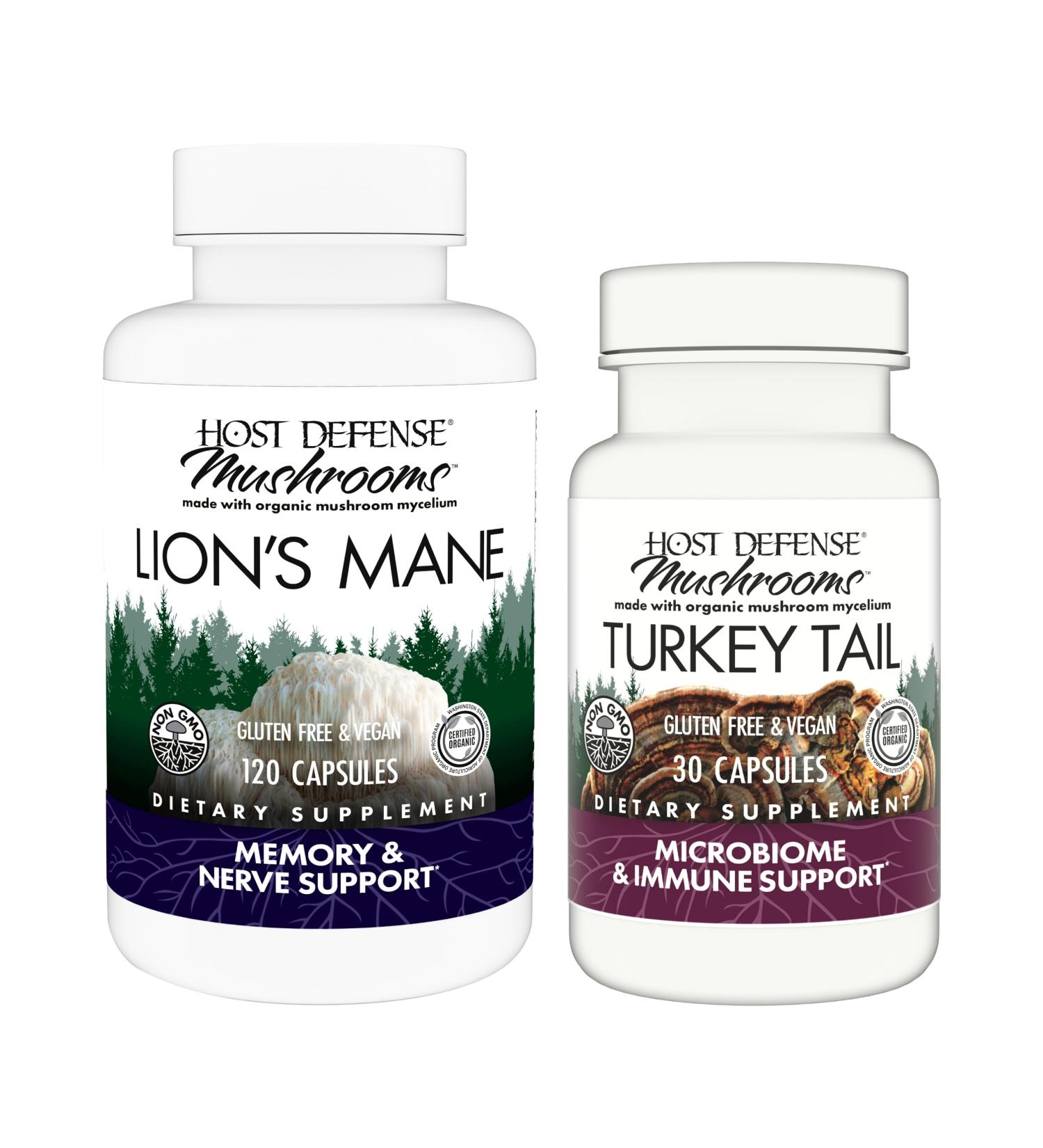 Host Defense Bundle with Lion's Mane Capsules 120 Count & Turkey Tail Capsules 30 Count - Support Brain Health Memory & Focus - Support Digestive & Immune Health* - Buy Online on GoSupps.com