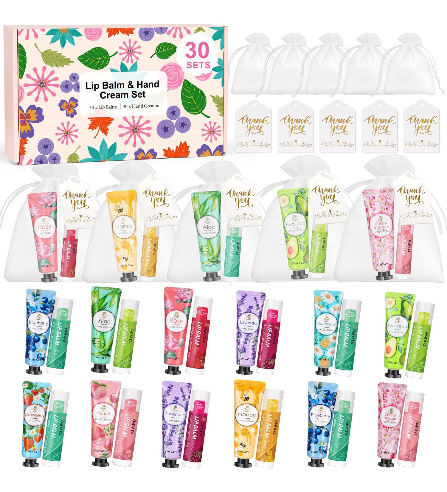 120PCS Bulk Gifts For Women Lip Balm Bulk and Hand Cream Gift Set with Organza Bags Thank You Cards Party Favors For Bridal Wedding Baby Shower Christmas Gift Stocking Stuffers - Buy Online on GoSupps.com